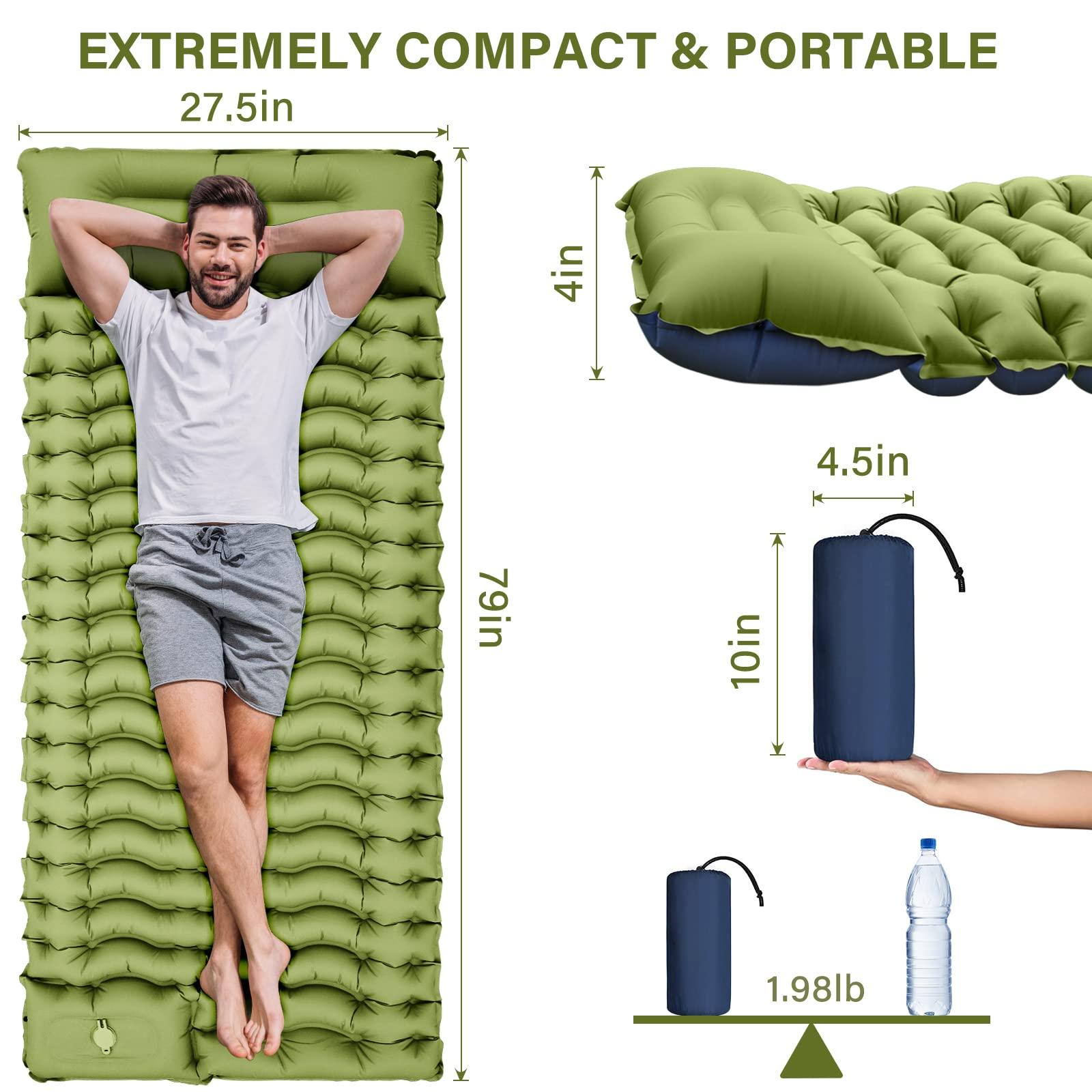 Yuzonc Camping Sleeping Pad, Ultralight Camping Mat with Pillow Built-in Foot Pump Inflatable Sleeping Pads Compact for Camping Backpacking Hiking Traveling Tent - Image 2