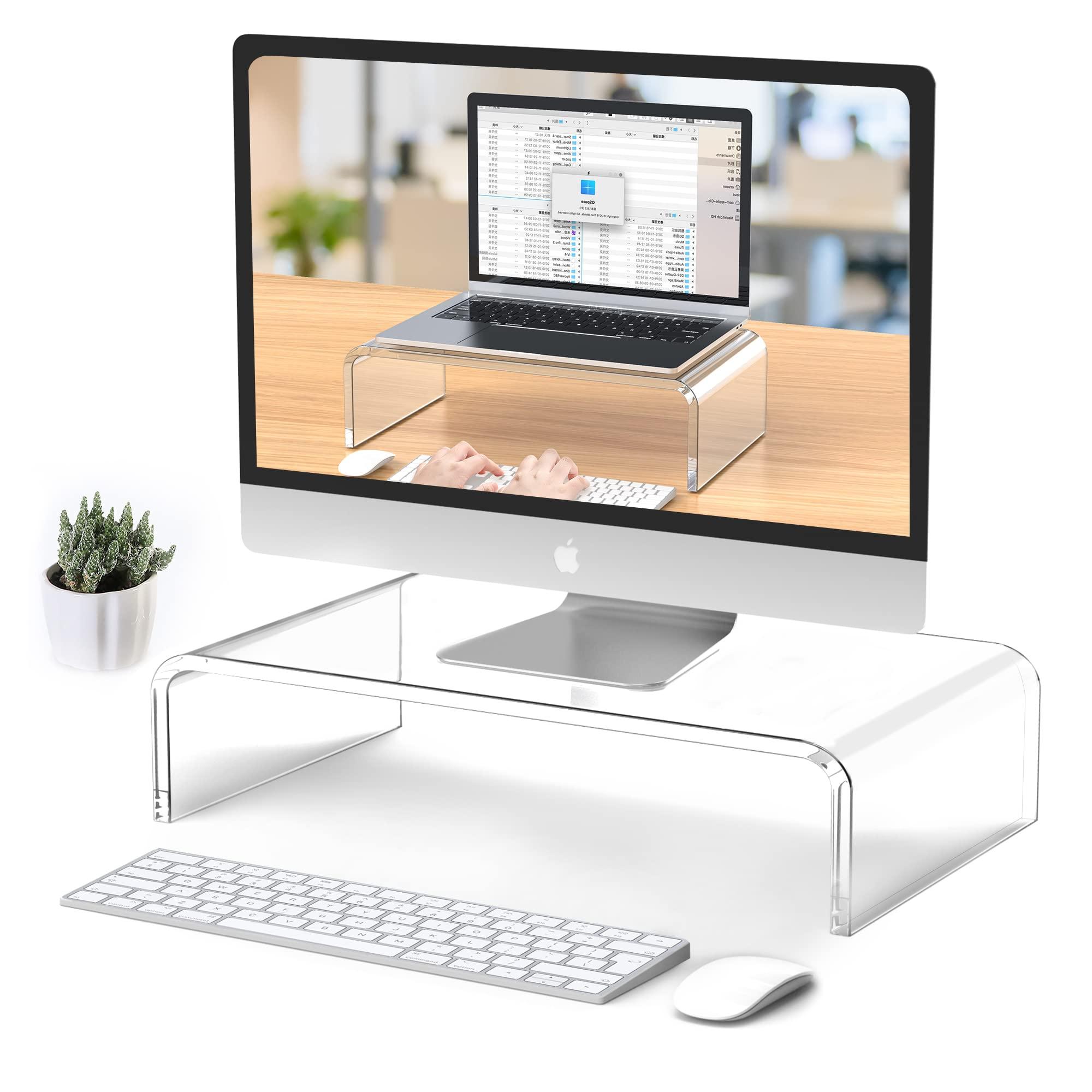 Beimu Acrylic Monitor Stand Riser Clear Laptop Stand for Desk Acrylic Monitor Riser for Desk Accessories Aesthetic Laptop Riser Clear Computer Stand White Office Supplies for Women Essentials