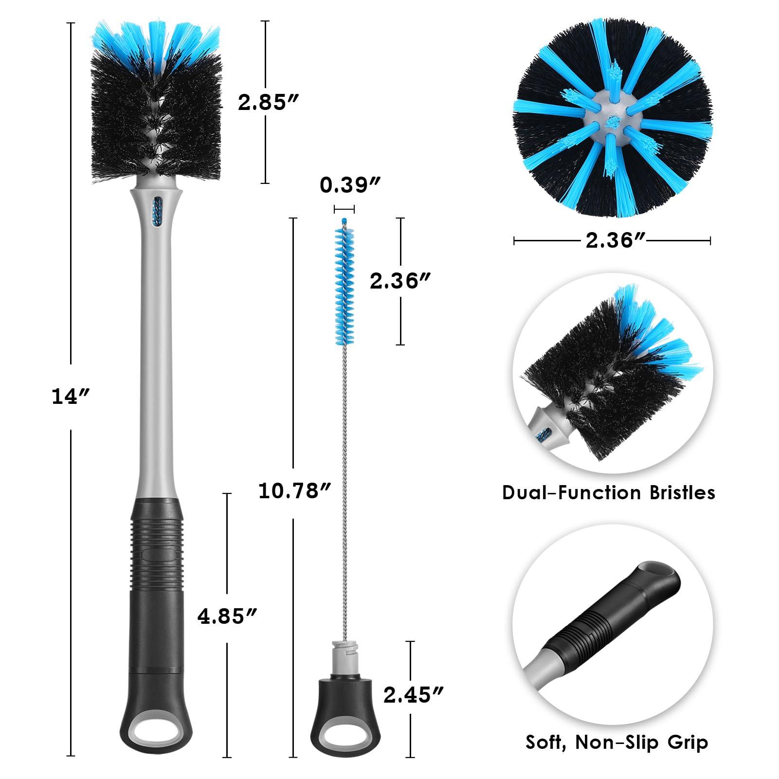 MOSOLAN 2-in-1 Bottle Brush with Straw Brush, Long Handle Water Bottle Scrubbing Brush, Built for Cleaning Sport Bottles, Baby Bottles, Water Bottles, Coffee Mugs, Wine Decanters, Flask, 1 Pack - Image 3