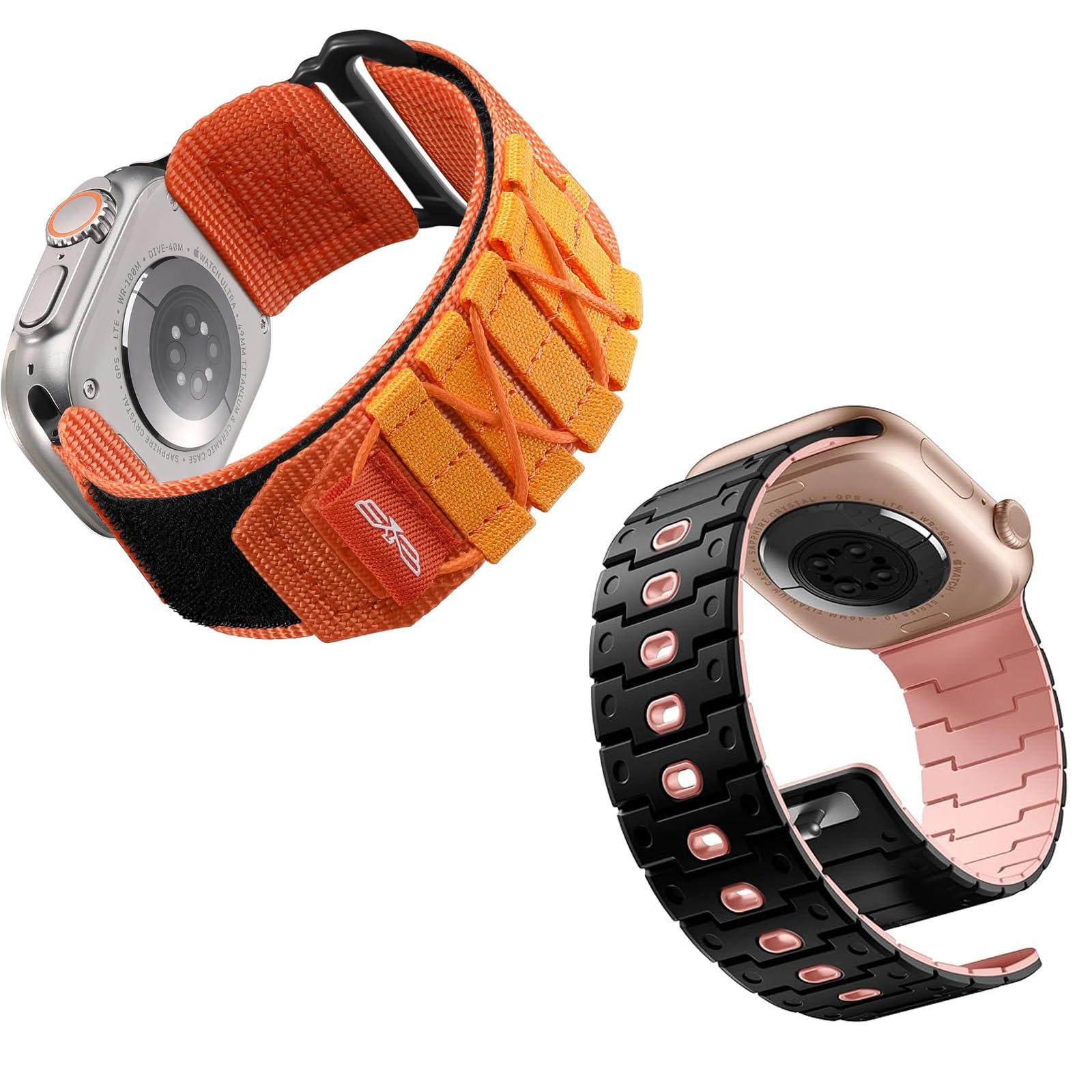 Bandletic Nylon Strap + Magnetic Silicone Watch Band Compatible with Apple Watch Strap Ultra/Ultra 2 49mm 46mm 45mm 44mm 42mm for iWatch Series SE/Ultra/Ultra 2/Series 9 8 7 6 5 4 3 2 1