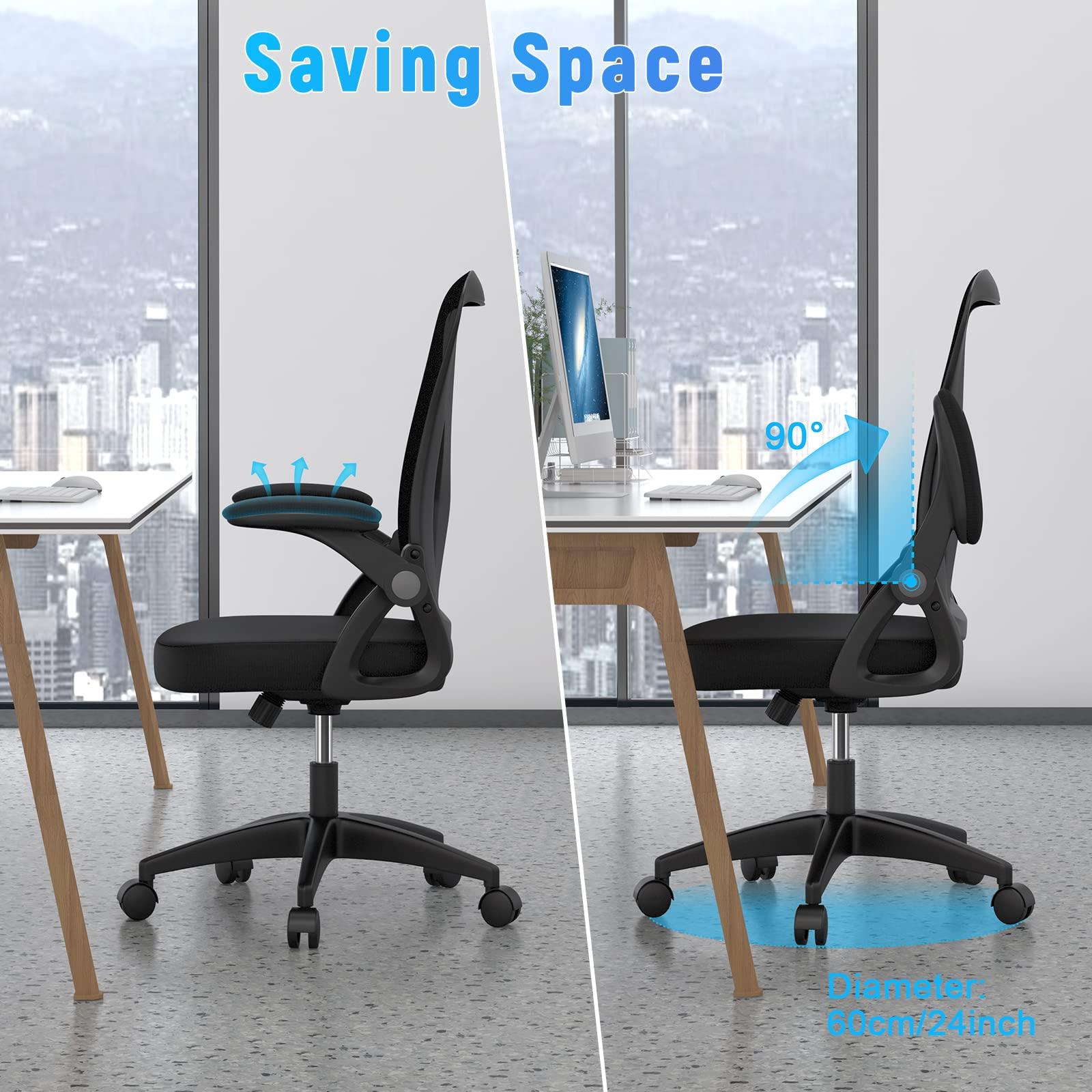 naspaluro Ergonomic Office Chair, Mid Back Desk Chairs with Adjustable Height, Swivel Chair with Flip-Up Arms and Lumbar Support, Breathable Mesh Computer Chair for Home/Study/Working, Dark Black - Image 9