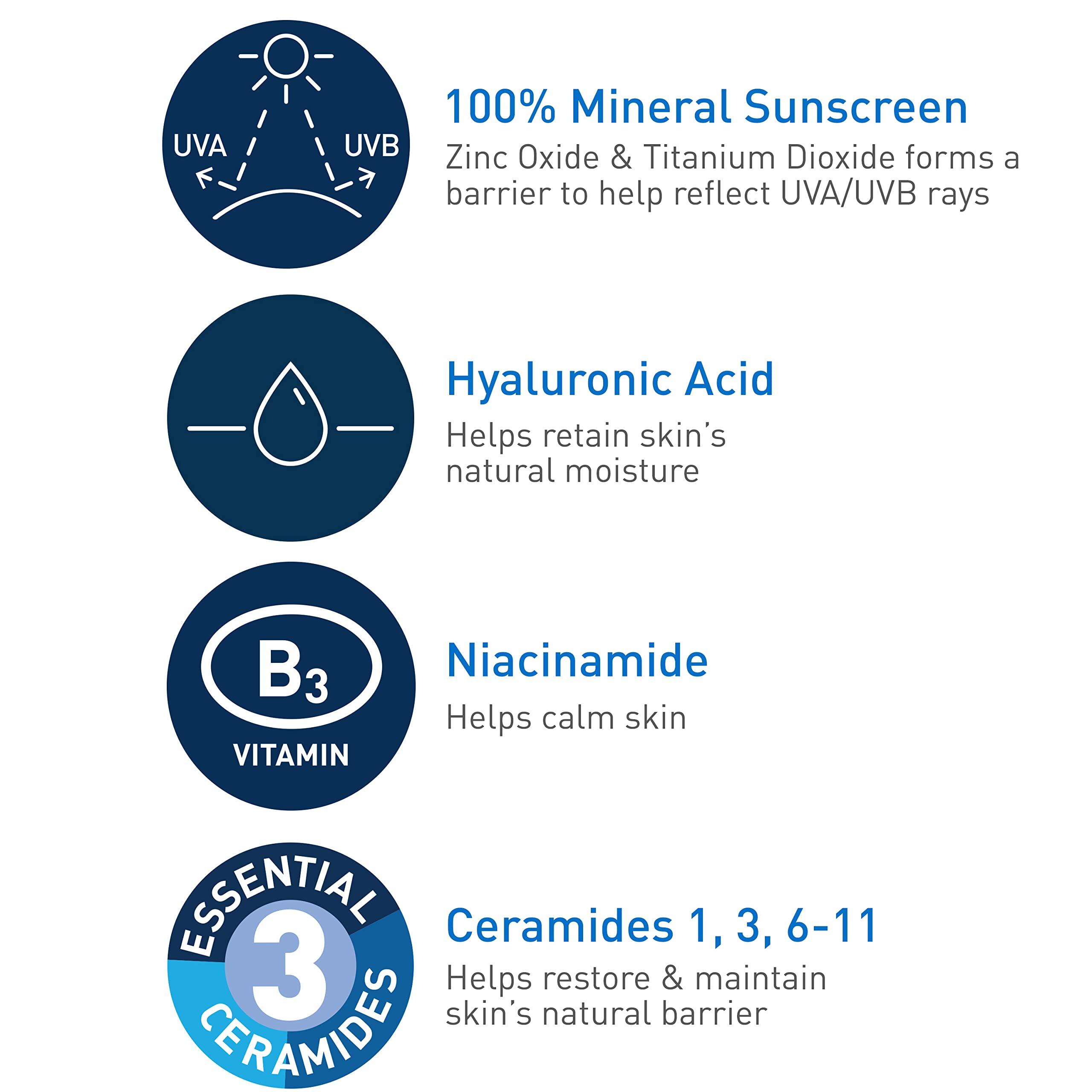 CeraVe 100% Mineral Sunscreen SPF 30, Face sunscreen With Zinc Oxide & Titanium Dioxide, Hyaluronic Acid + Niacinamide + Ceramides, Oil Free, Travel Size 2.5 oz - Image 2