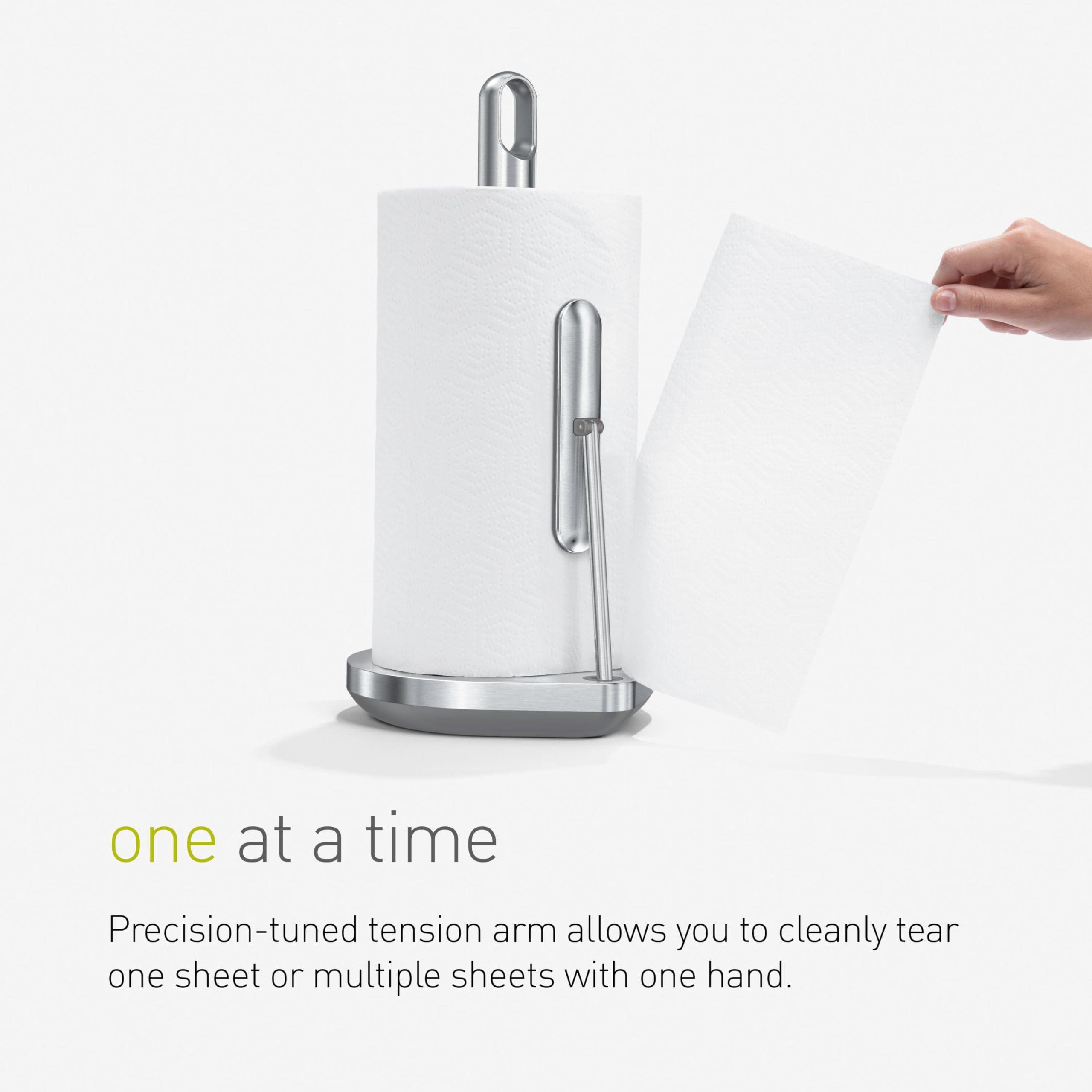 simplehuman Tension Arm Standing Paper Towel Holder, Heavy-Duty, Easy One-Handed Tear, Countertop Kitchen Paper Towel Dispenser, Brushed Stainless Steel - Image 4