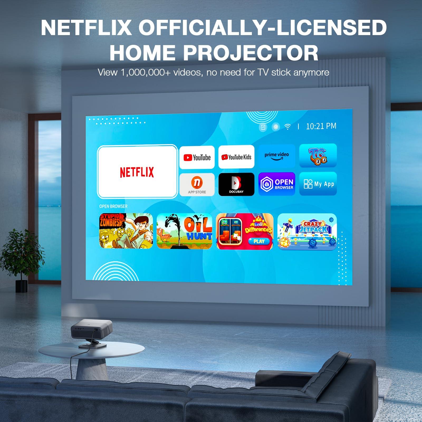 [Netflix Officially&AI Auto Focus]AuKing Smart Projector with Wifi and Bluetooth,Auto Focus&Keystone Projector4K,3D DoIby Audio, 1200ANSI Outdoor Projector with Omnidirectional Rotating Stand(Grey) - Image 2