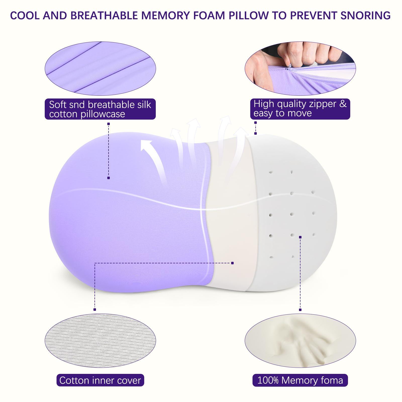 KEEPMOV Memory Foam Pillows - Cervical Neck Pillows for Pain Relief, Ergonomic Contour Pillow for Side Back Stomach Sleepers (Purple) - Image 5