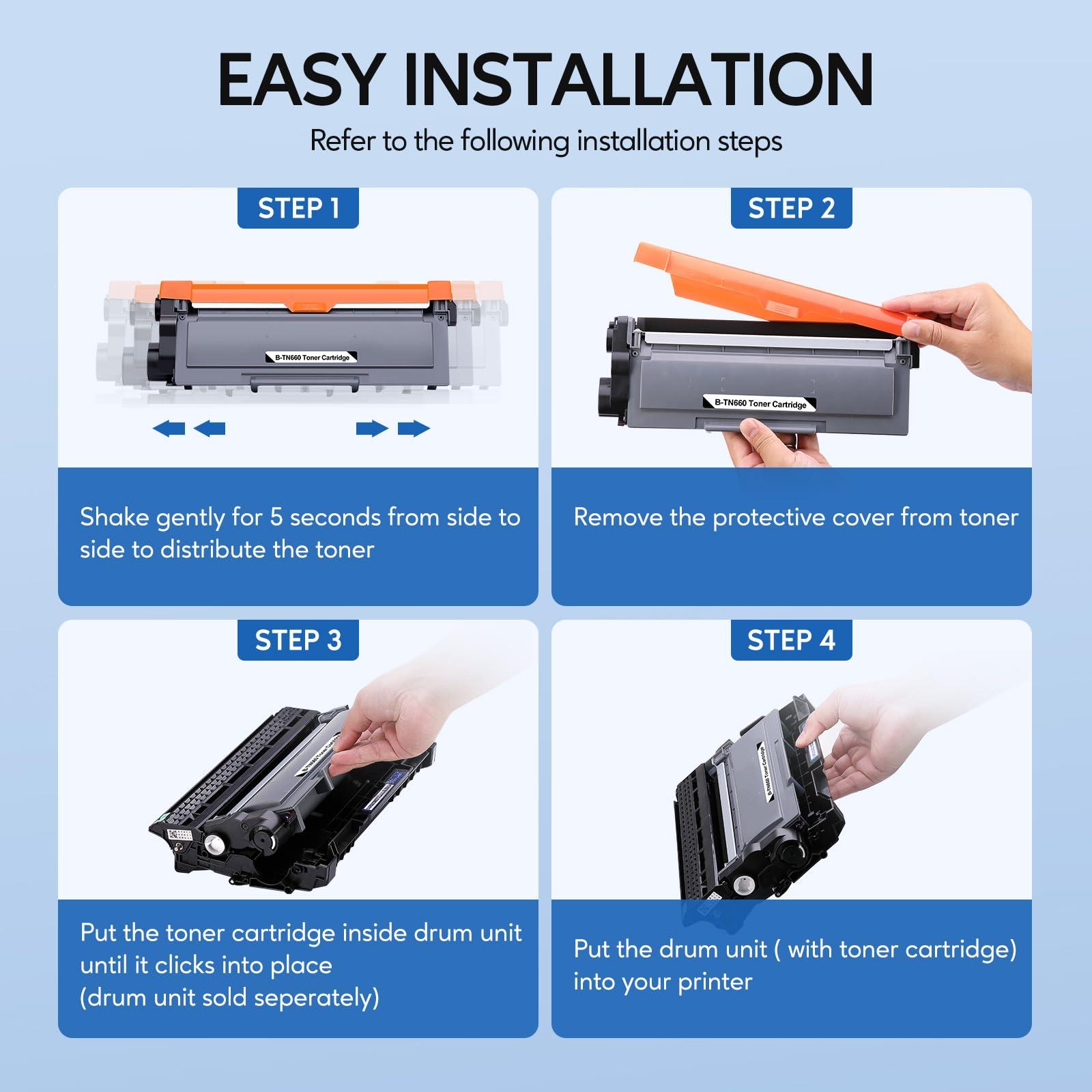 WEAREC Compatible Toner Cartridge & Drum Unit Replacement for Brother TN660 TN-660 TN630 DR630 Work with HL-L2300D HL-L2360DW DCP-L2520DW MFC-L2700DW MFC-L2740DW Printer (Black, 3 Pack) - Image 4