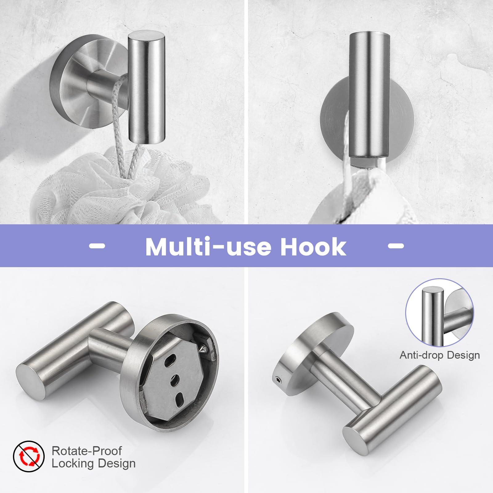 YACVCL 10 Pieces Brushed Nickel Bathroom Hardware Accessories Set, 27.5 Inch Towel Bar Set SUS304 Stainless Steel Towel Holder Set for Bathroom,Wall Mounted Towel Rack Set - Image 7