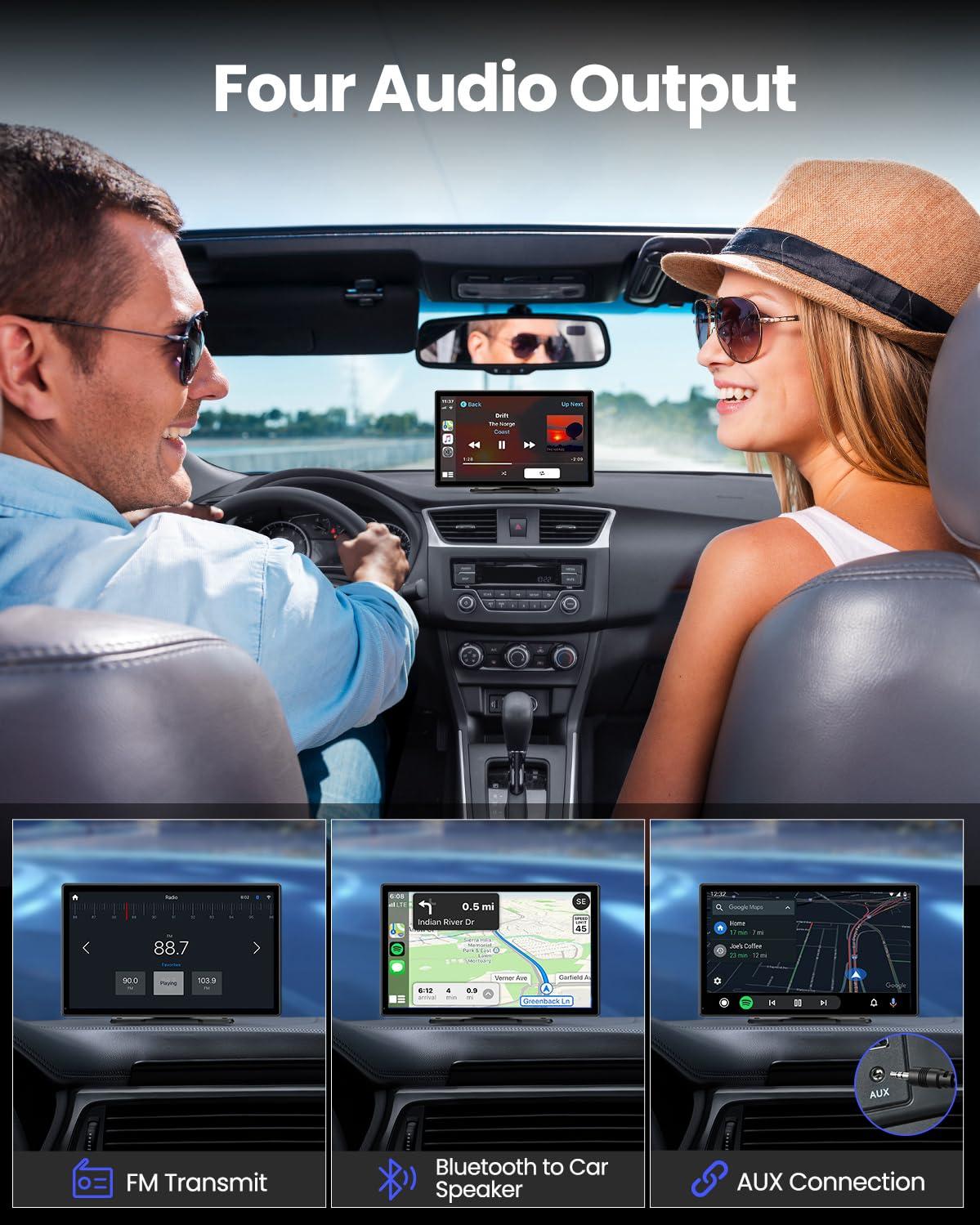 Wireless CarPlay Screen - 9'' Portable Car Stereo with 4K Dash Cam, 1080P Backup Camera, Satellite Radio, Apple CarPlay & Android Auto, GPS Navigation/AirPlay/Voice Control - Image 5