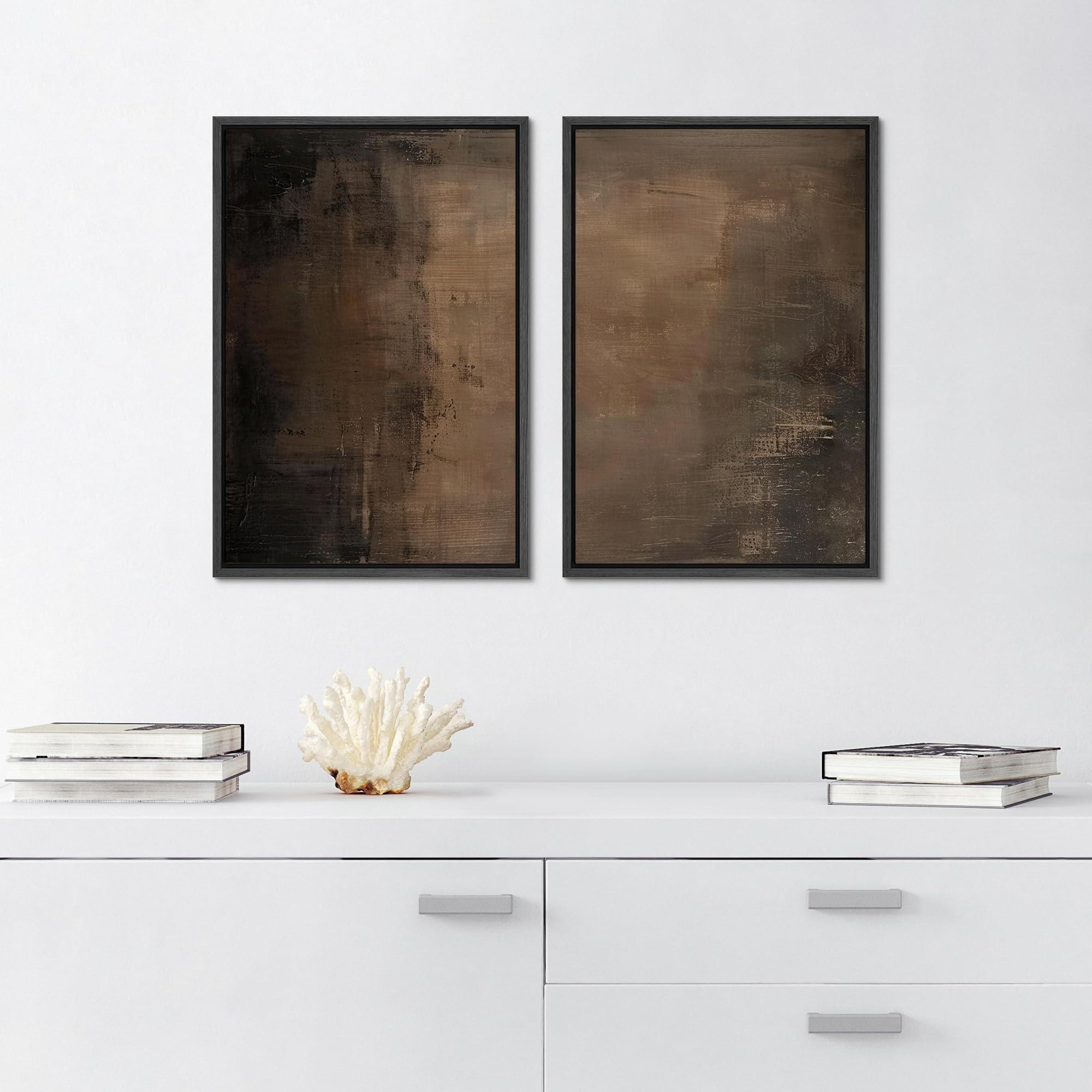 SIGNFORD Framed Canvas Print Wall Art Set Abstract Earthy Tones Modern Minimalist Abstract Shapes Illustration Modern Art Decorative Nordic Nature for Living Room, Bedroom, Office - 24"x36"x2 Black - Image 4