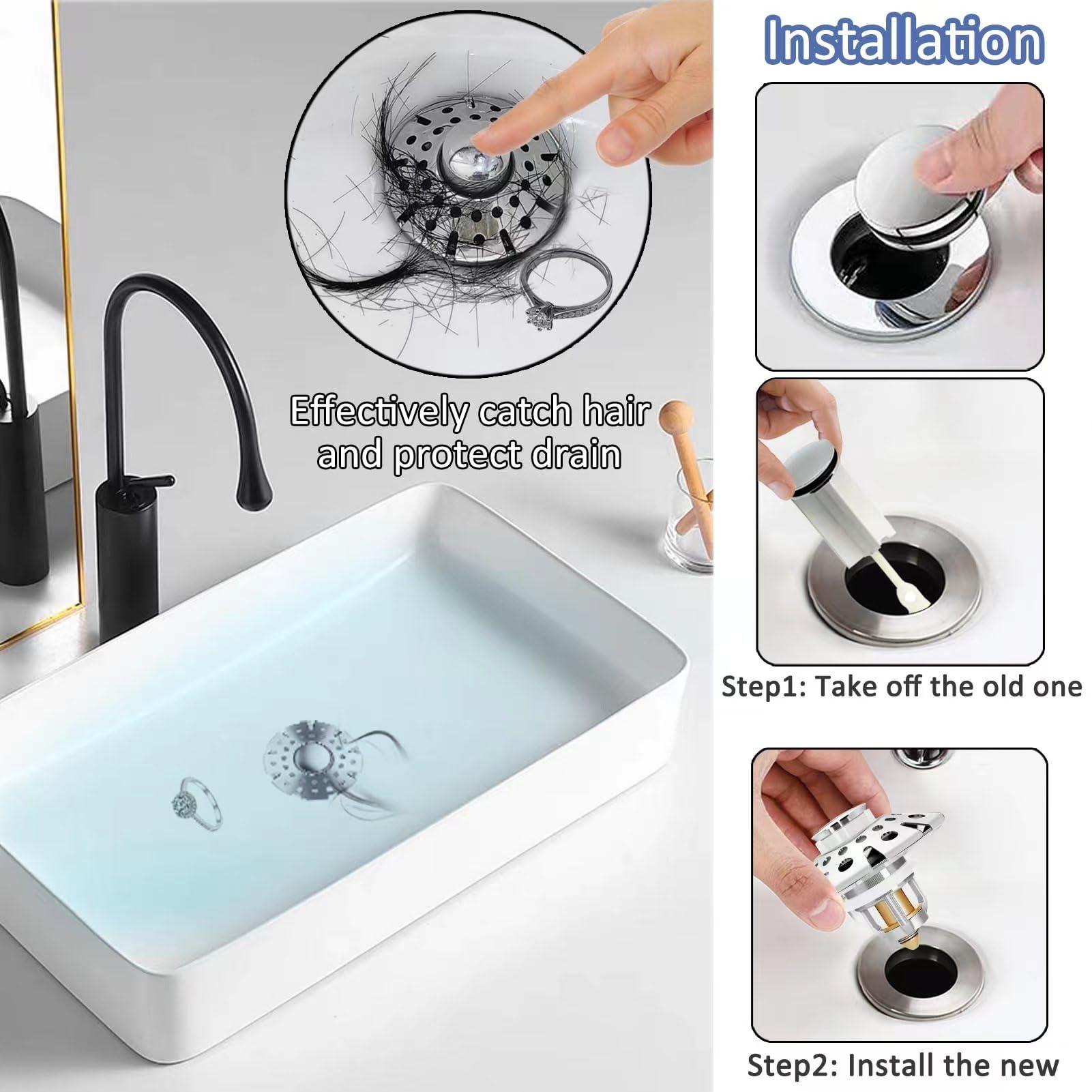 AzWzz Bathroom Sink Stopper,Sink Hair Catcher,Bathroom Sink Drain Strainer Pop Up Drain Cover Plug,Universal for 1.1 to 1.65in Sink Drain Hole - Image 3