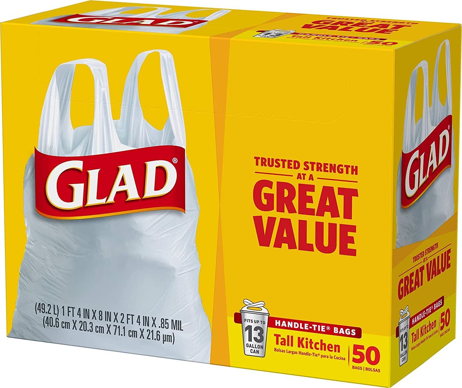 Glad 13 Gal. Tall Kitchen Handle-Tie Bags 50 ct (Pack of 4) - Image 3