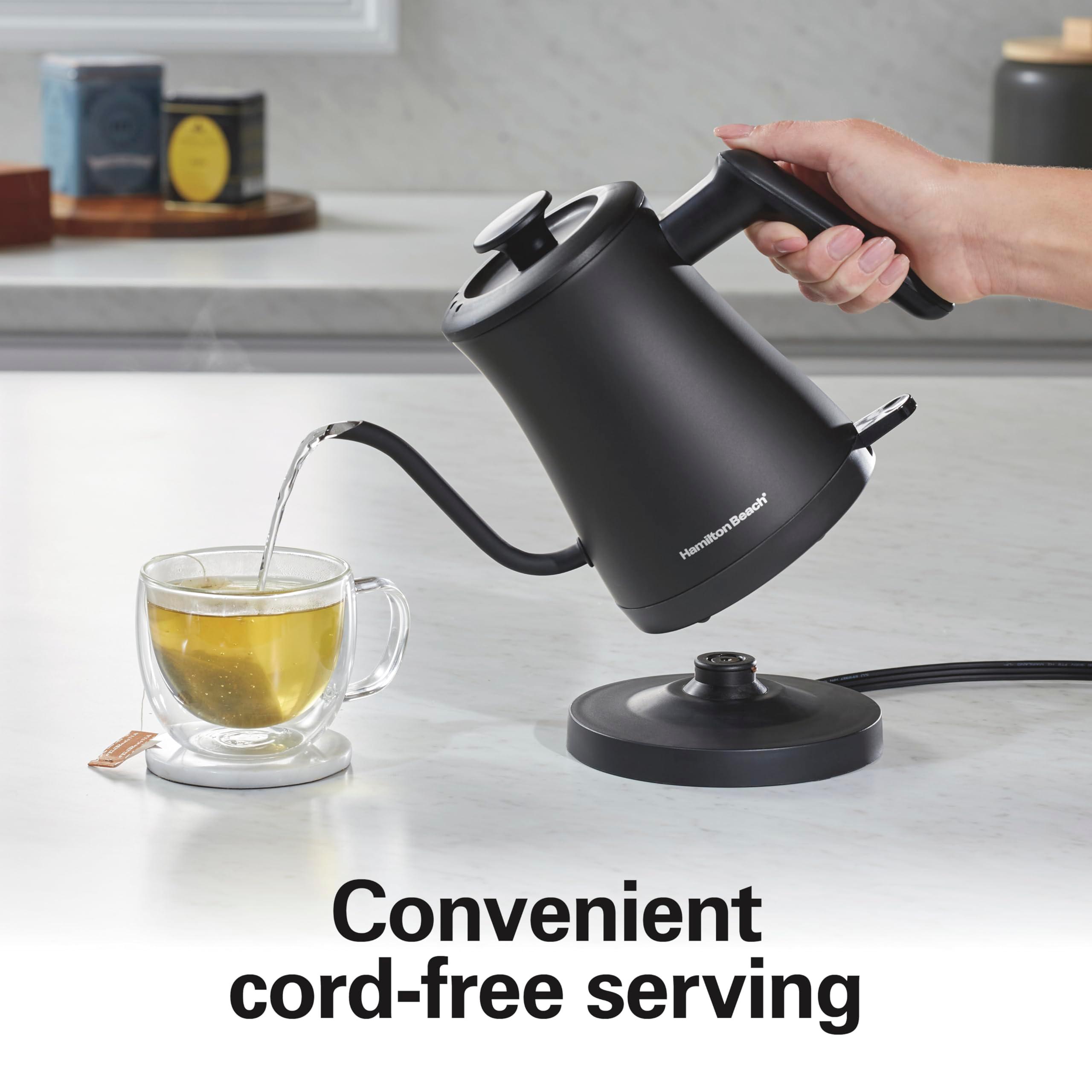 Hamilton Beach Compact 20 oz. / 0.6 Liter Gooseneck Electric Kettle for Boiling Water, Pour Over Coffee, Tea, Ultra Fast Heating With 1200 Watts, Stainless Steel BPA-Free Interior, Black (41045) - Image 8