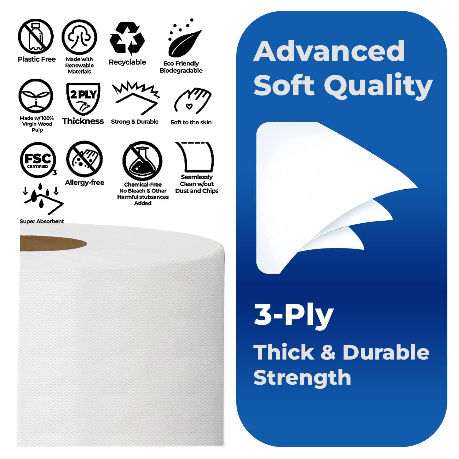 SoNeat 3-Ply Jumbo Toilet Paper Rolls, 9' Commercial Bathroom Tissue, 600 Ft. Long, Fits Standard Dispensers - Image 3