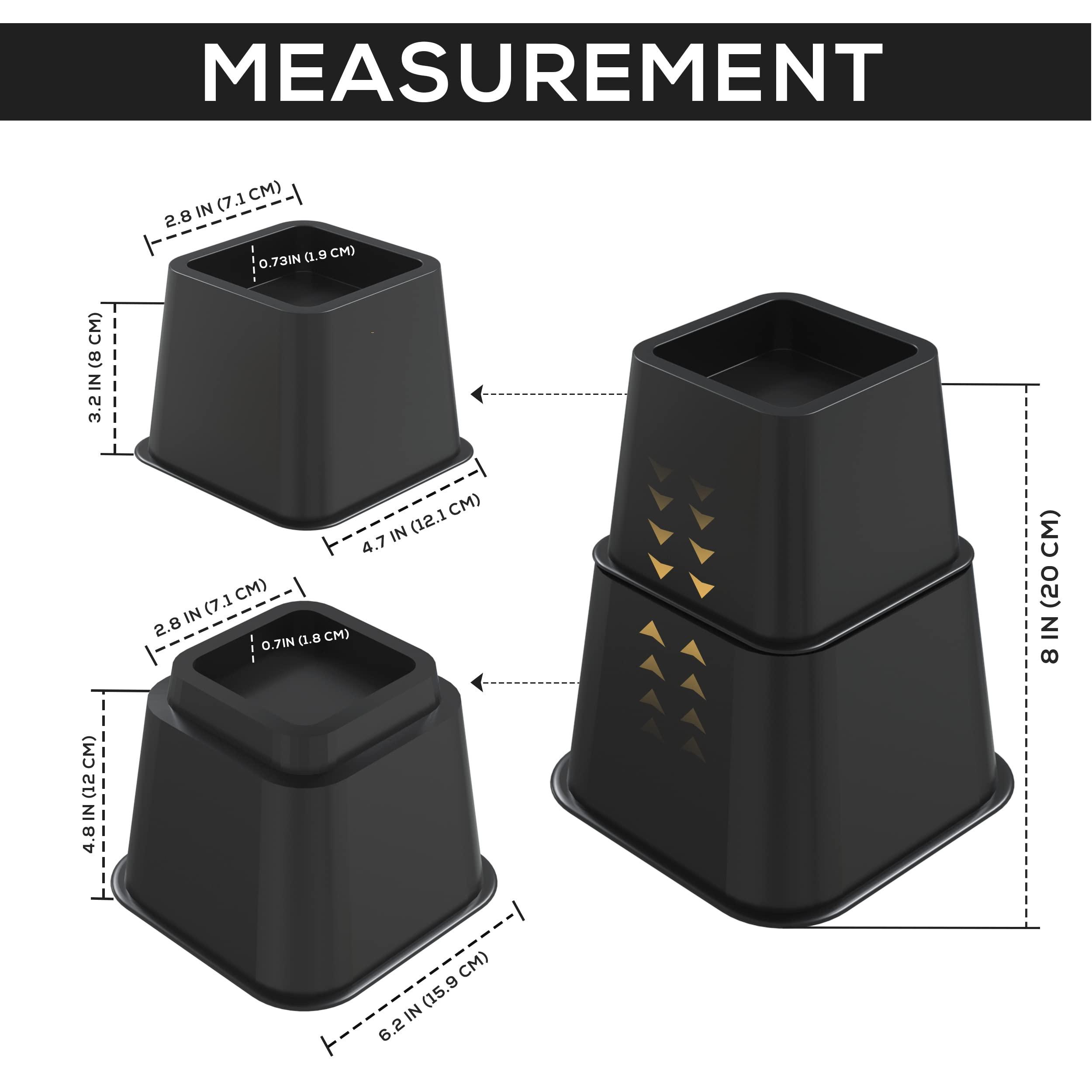 Utopia Bedding Adjustable Bed Furniture Risers - Elevation in Heights 3, 5 or 8 Inch Heavy Duty Risers for Beds and Under Bed Storage - Supports up to 1,300 lbs - (Set of 4 Riser, Black) - Image 2
