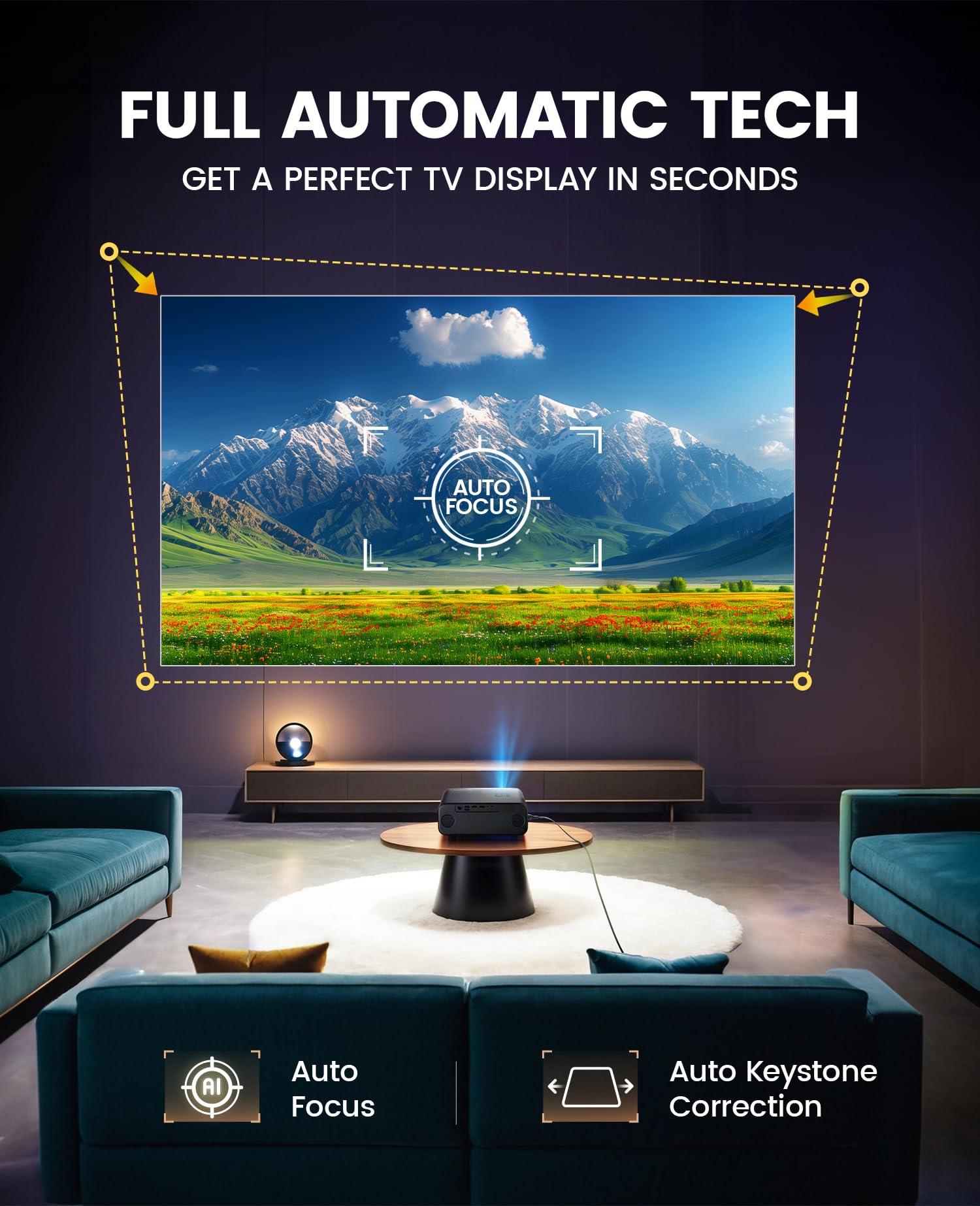 [Auto Focus/4K Support] Projector with WiFi 6 and Bluetooth 5.2, 700ANSI Native 1080P Outdoor Movie Projector, WiMiUS P62 Auto 6D Keystone & 50% Zoom, Smart Home Projector for iOS/Android/TV Stick - Image 3
