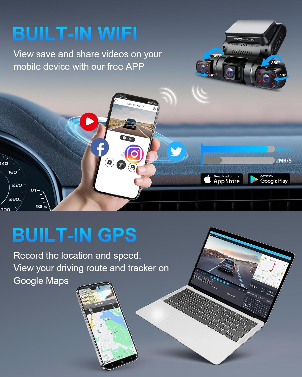 PRUVEEO 360 Degree View 4 Channel Dash Cam Front and Rear Inside Left Right, Dash Camera for Cars, Built-in GPS WiFi Night Vision, 24/7 Recording Parking Mode Monitor, Free 128G Card - Image 7