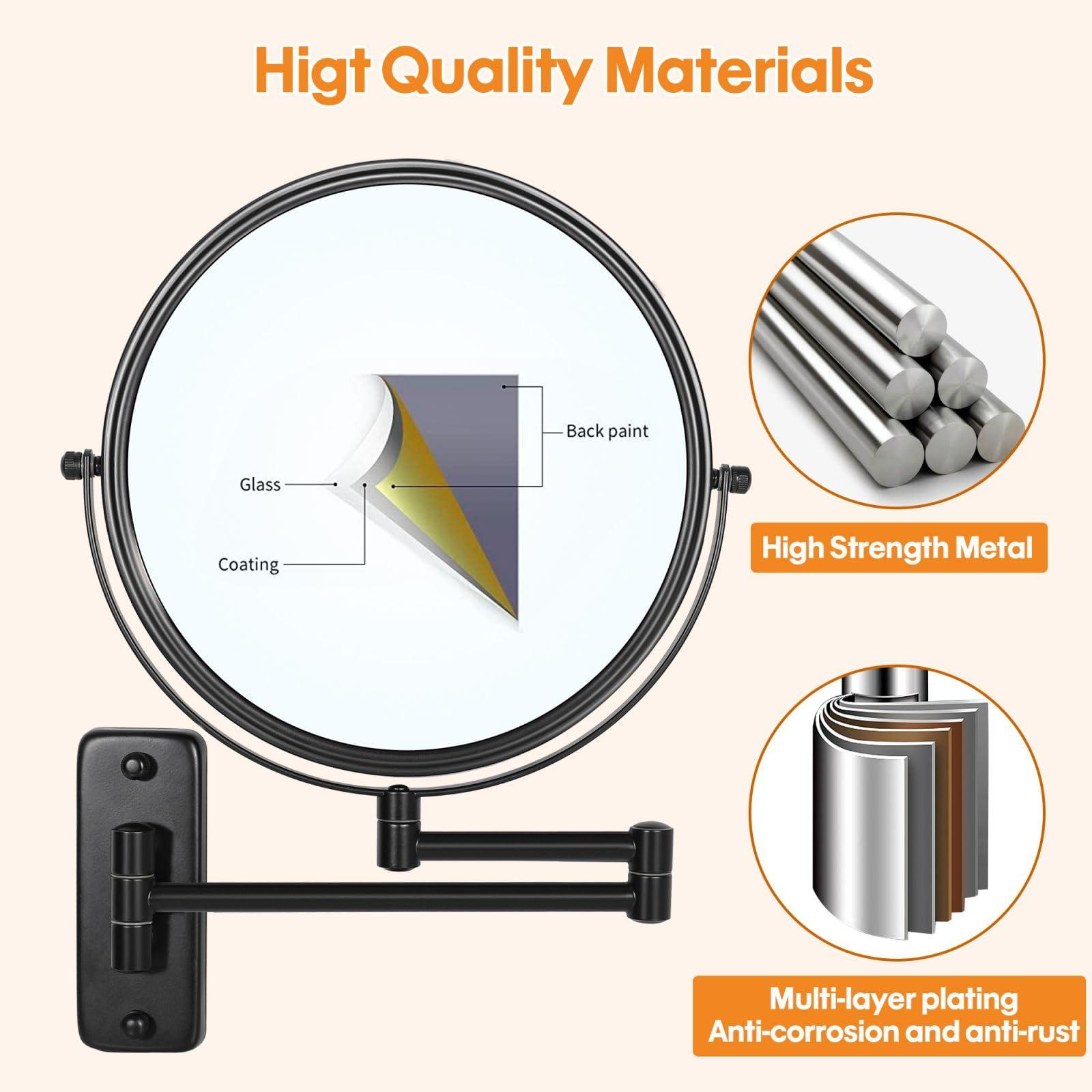 Large Size 9-in Wall Mounted Magnifying Makeup Mirror 1X/10X Magnification,Extendable Bathroom Mirrors Wall Mount Vanity Mirror for Shaving,12-in Folding Arm,Flexible Adjustable,Space-Saving,No Light - Image 8