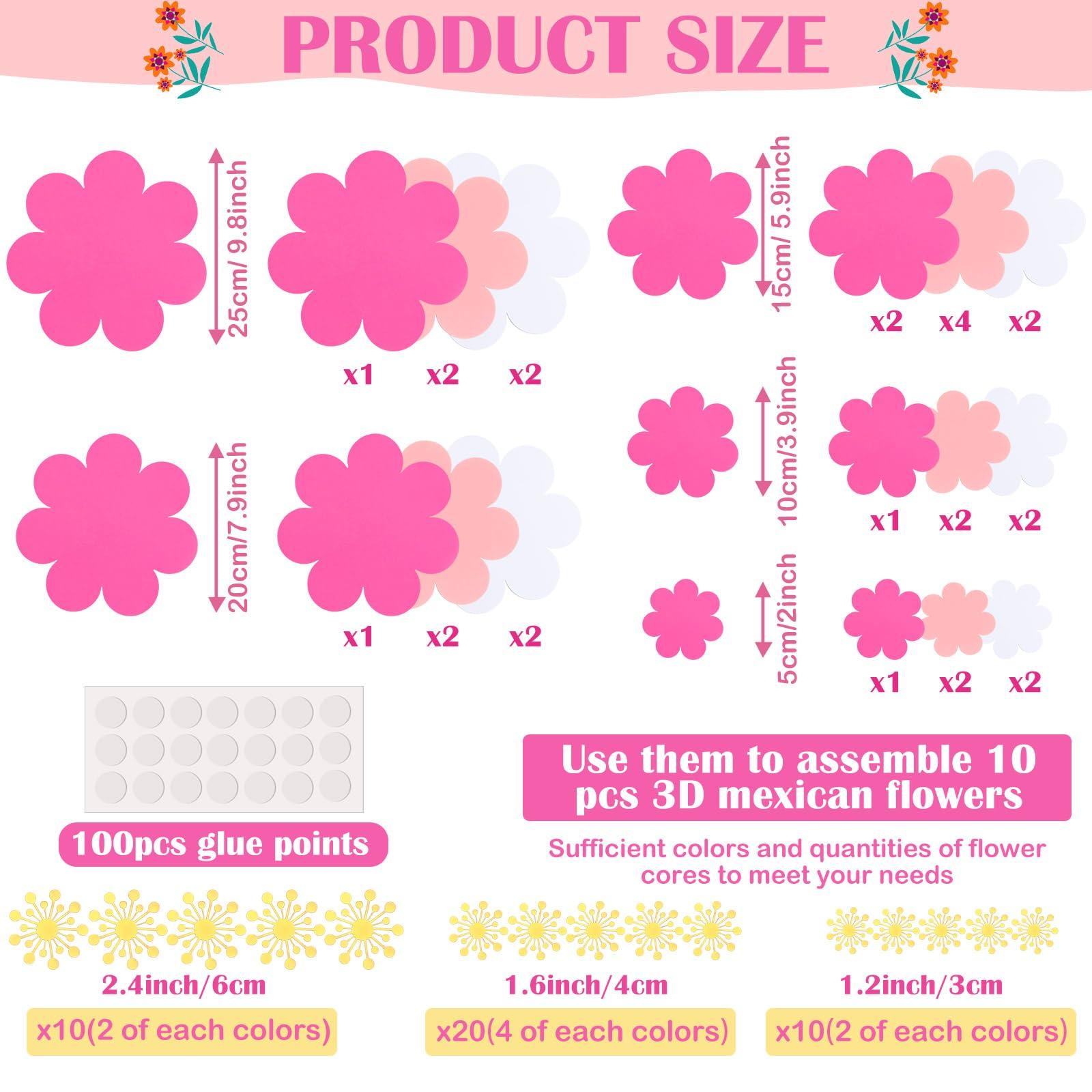 Mooliwe 10 Set Mexican Paper Flowers Decorations for Wall DIY Fiesta Bulletin Board 3D Handcrafted Paper Flowers Backdrop Decoration for Mexican and Holiday Party(Pink White) - Image 3