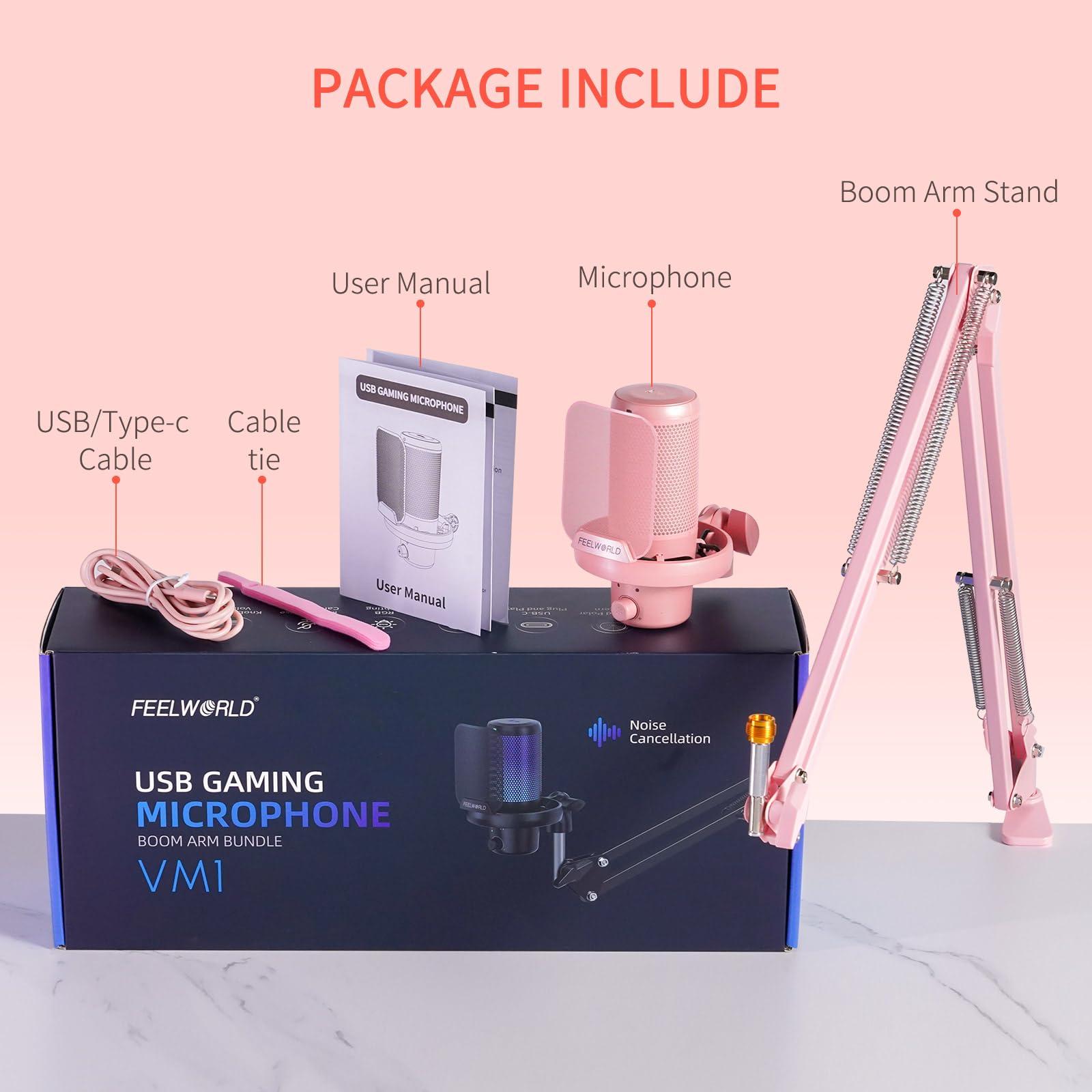 FEELWORLD VM1 Pink Gaming PC USB Microphone Condenser Mic with Noise Cancellation Mute RGB Light, Computer Accessories Gifts for Gamer YouTube Twitch Podcast Streaming Recording Online Chat PS4 PS5 - Image 7