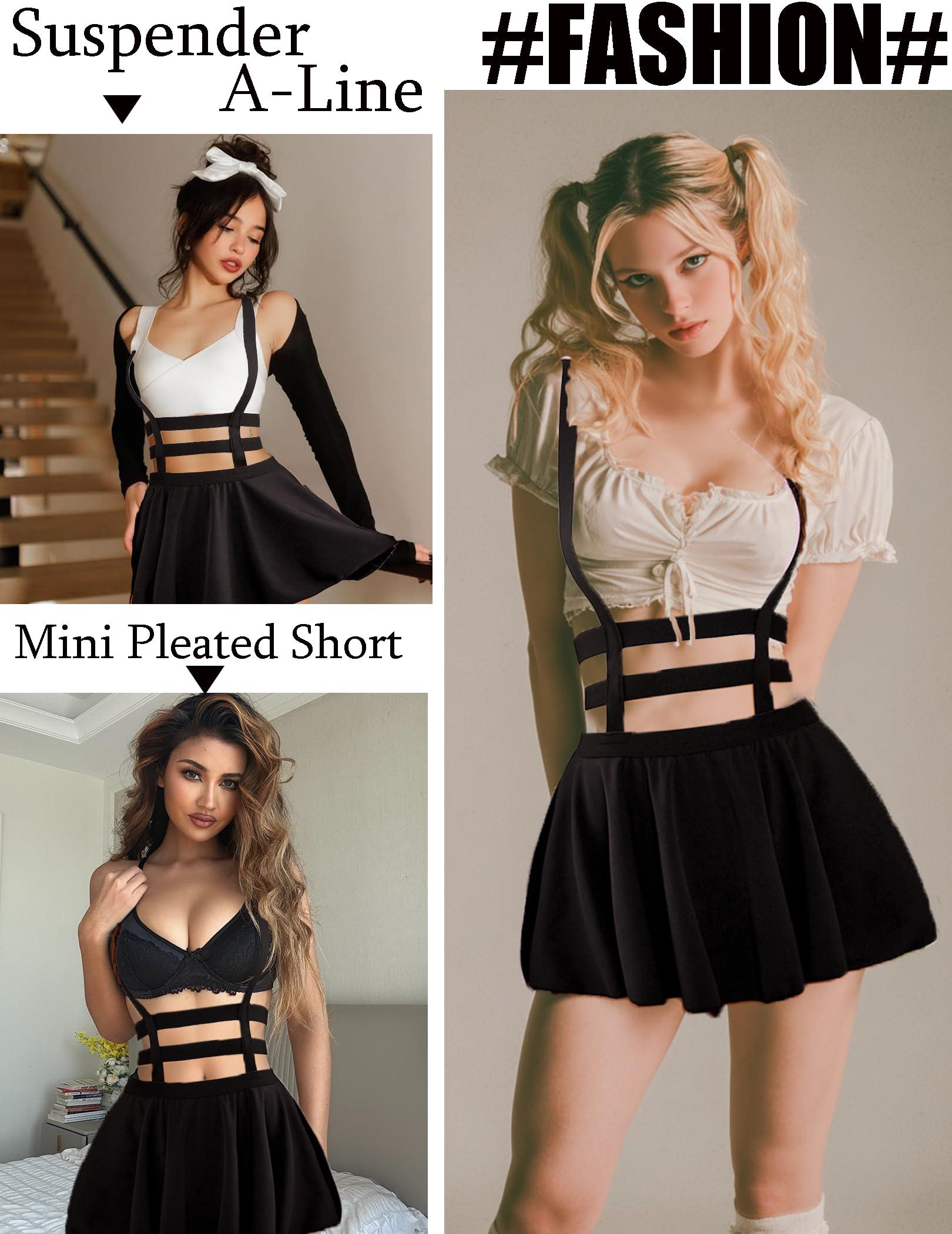 Avidlove Women Sexy Skirts Suspender Skirt - A-Line Mini Pleated Short Braces Skirt - Image 3