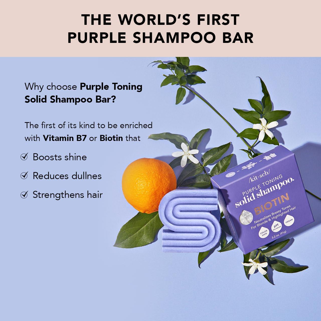 Kitsch Toning Purple Shampoo For Blondes & Color Treated Hair - Shampoo Bar For Women and Men - Biotin Shampoo for Strengthening & Neutralizing Brassy Tones - Vegan, Silicone & Sulfate Free - 3.2 oz - Image 2