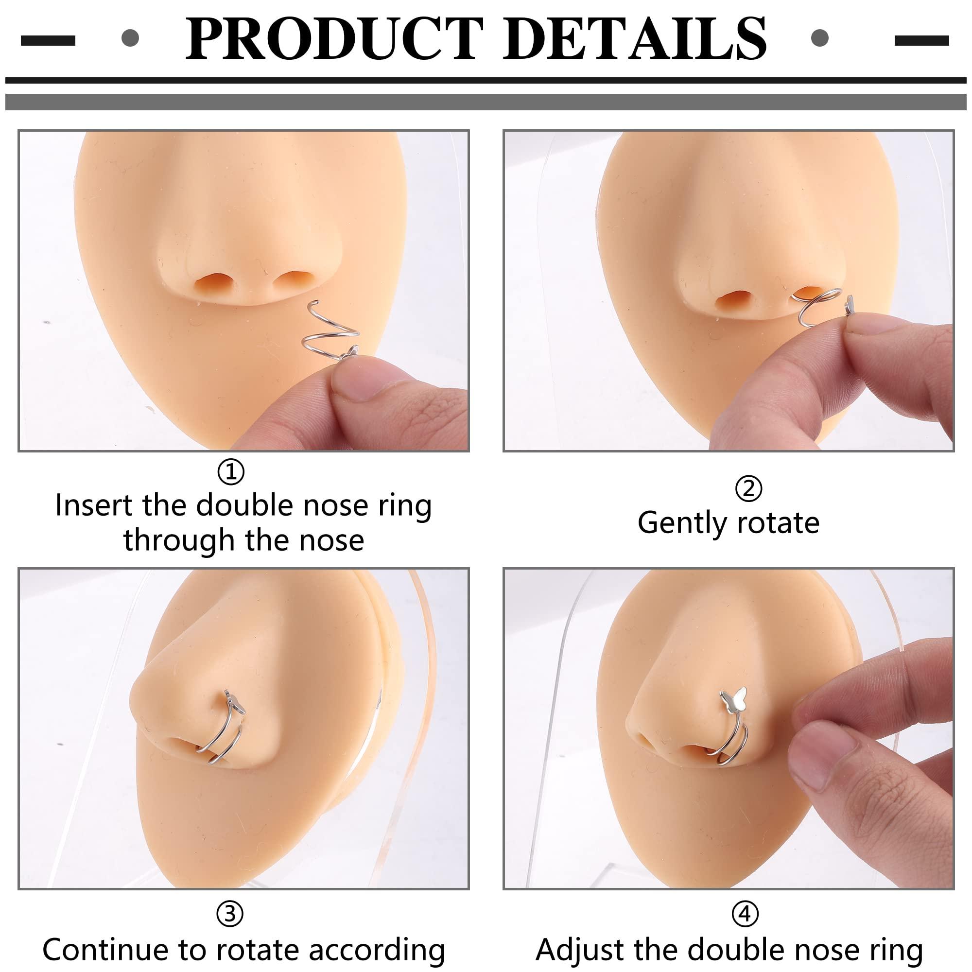 FASACCO 16Pcs Double Nose Ring Hoop for Single Piercing 20 Gauge Stainless Steel Nose Hoop Spiral Star Pearl CZ Butterfly Twist Nose Ring Hoops Double Hoop Earrings for Women - Image 3