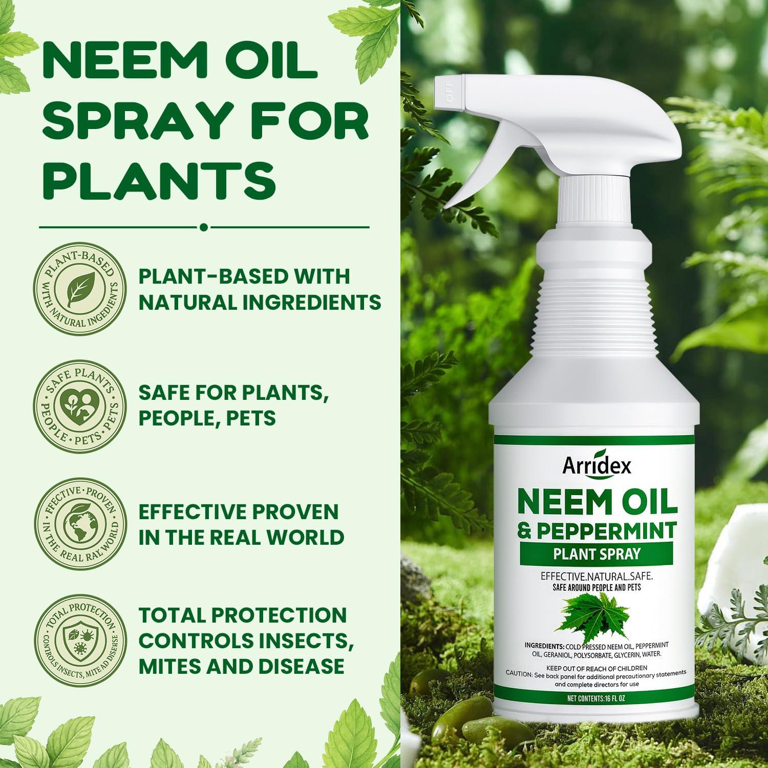 Neem Oil Spray for Plants with Peppermint Oil, Natural Neem Oil Spray for Indoor and Outdoor Plants, Suitable for Organic Gardening (16oz, Pet Safe, Non Toxic) - Image 2