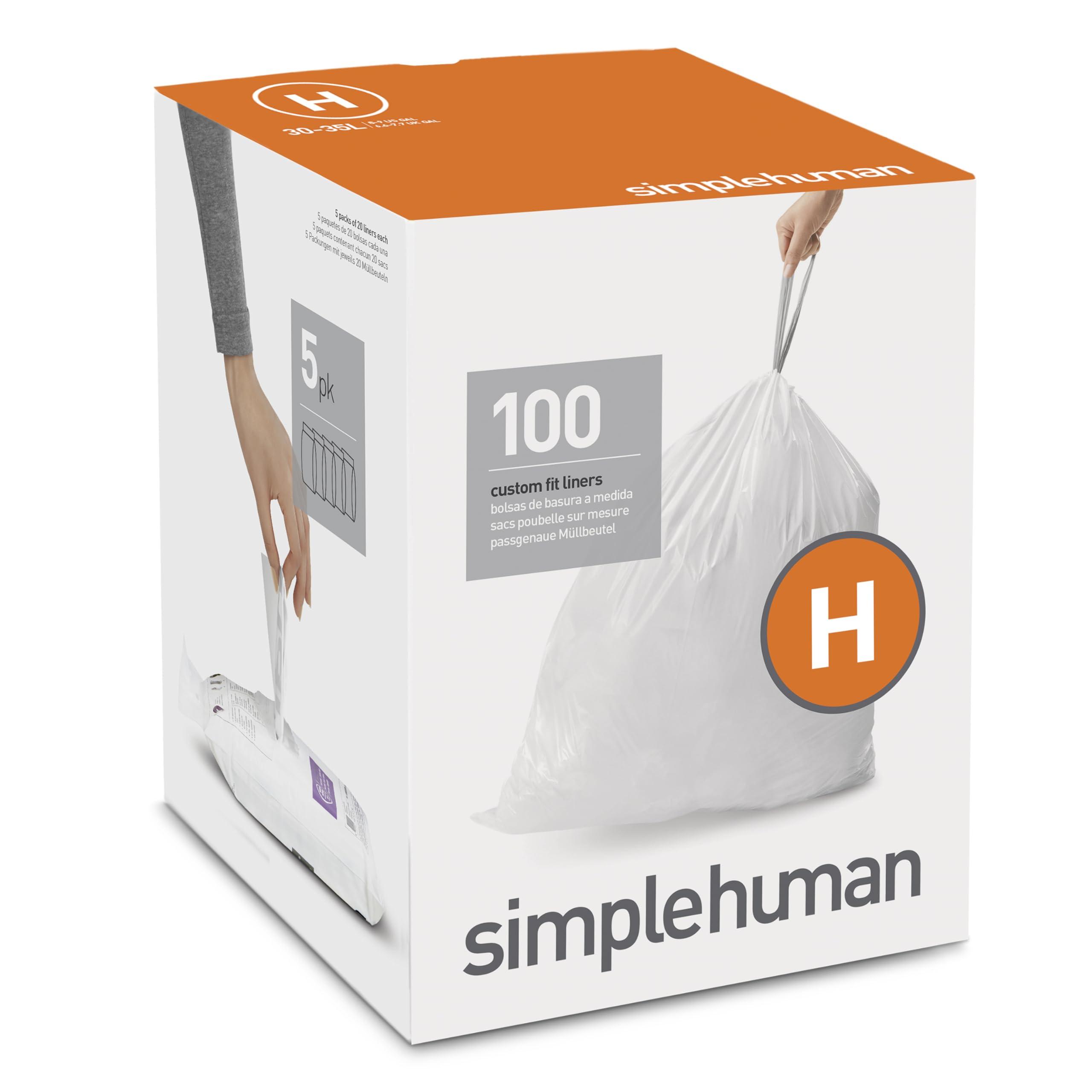 simplehuman Code H Custom Fit Drawstring Trash Bags in Dispenser Packs, 100 Count, 30-35 Liter / 8-9.2 Gallon, White