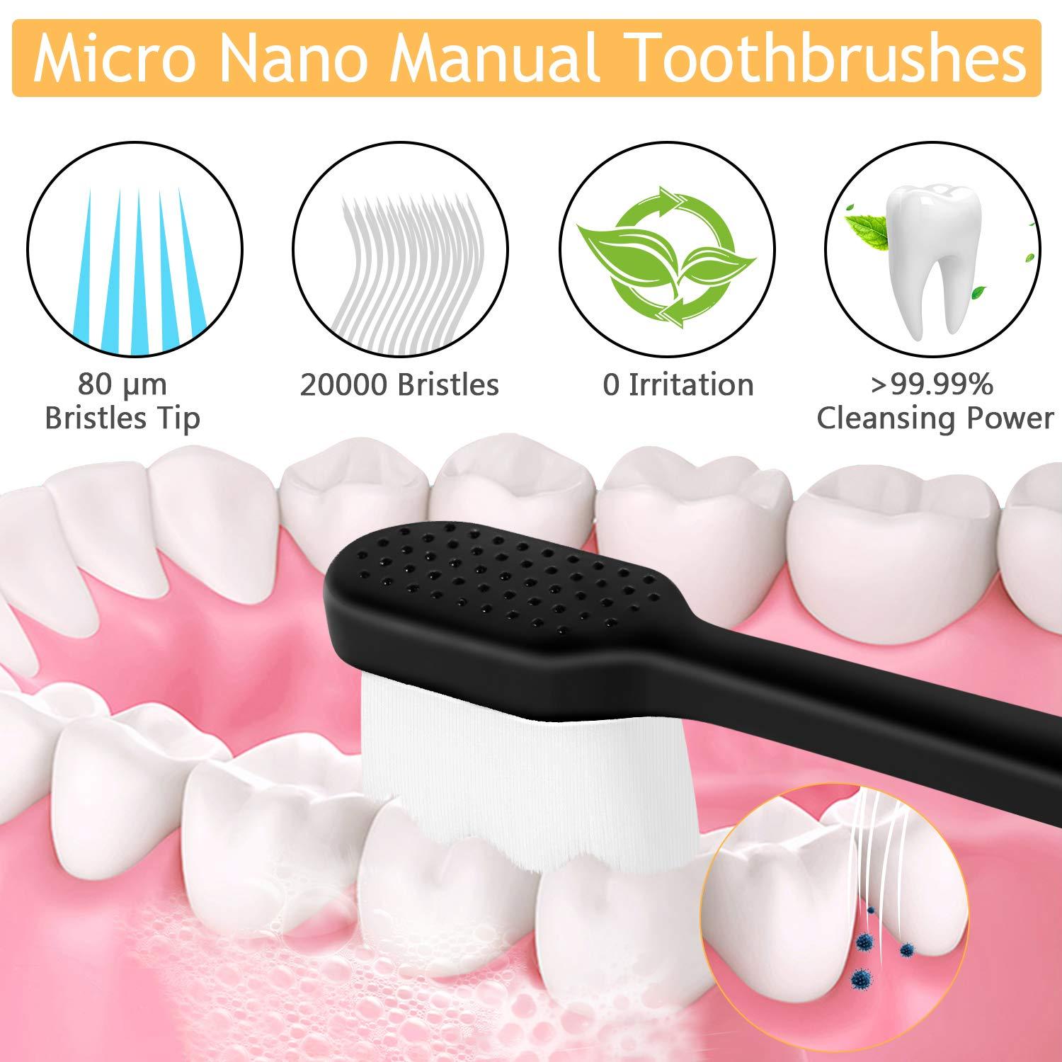 VEGOLS Adult Extra Soft Toothbrush with 20000 Soft Bristles, (Pack of 6) Micro Nano Manual Toothbrushes for Protect Sensitive Gums, Black/White - Image 4