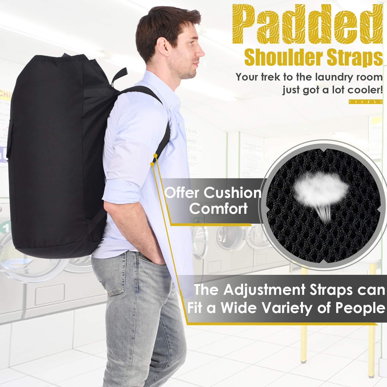 Backpack Laundry Bag, 115L Heavy Duty Extra Large College Laundry Backpack, Dirty Clothes Bag with Shoulder Straps, Laundry Hamper Bag with Drawstring Closure for College Dorm, Apartment, Laundromat - Image 4