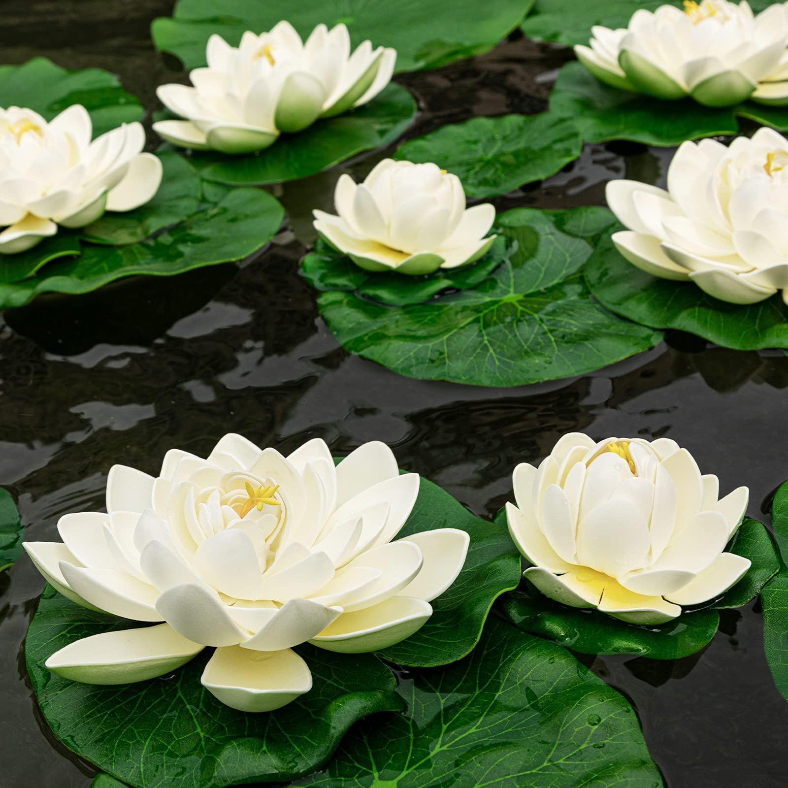 WhistenFla 16Pcs Artificial Floating Pool Flowers, 7in & 4in Fake Water Lily Pads Flowers, Lotus Flower Floating Pool Decorations - Image 8