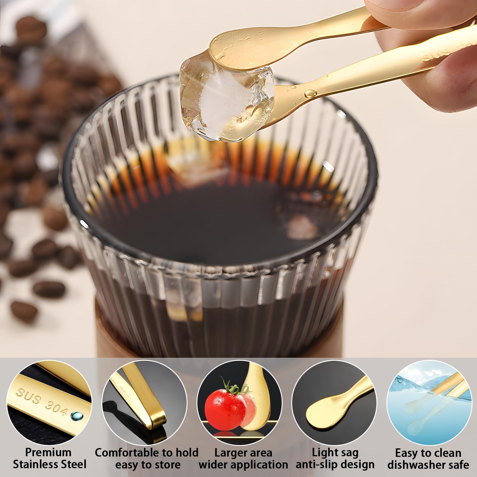 8PCS Gold Mini Metal Tongs, 4.3" Stainless Steel Tiny Tong, Small Kitchen Accessories for Serving Food, Ice, Sugar Cube, Salad, Toaster, Desserts - Image 4