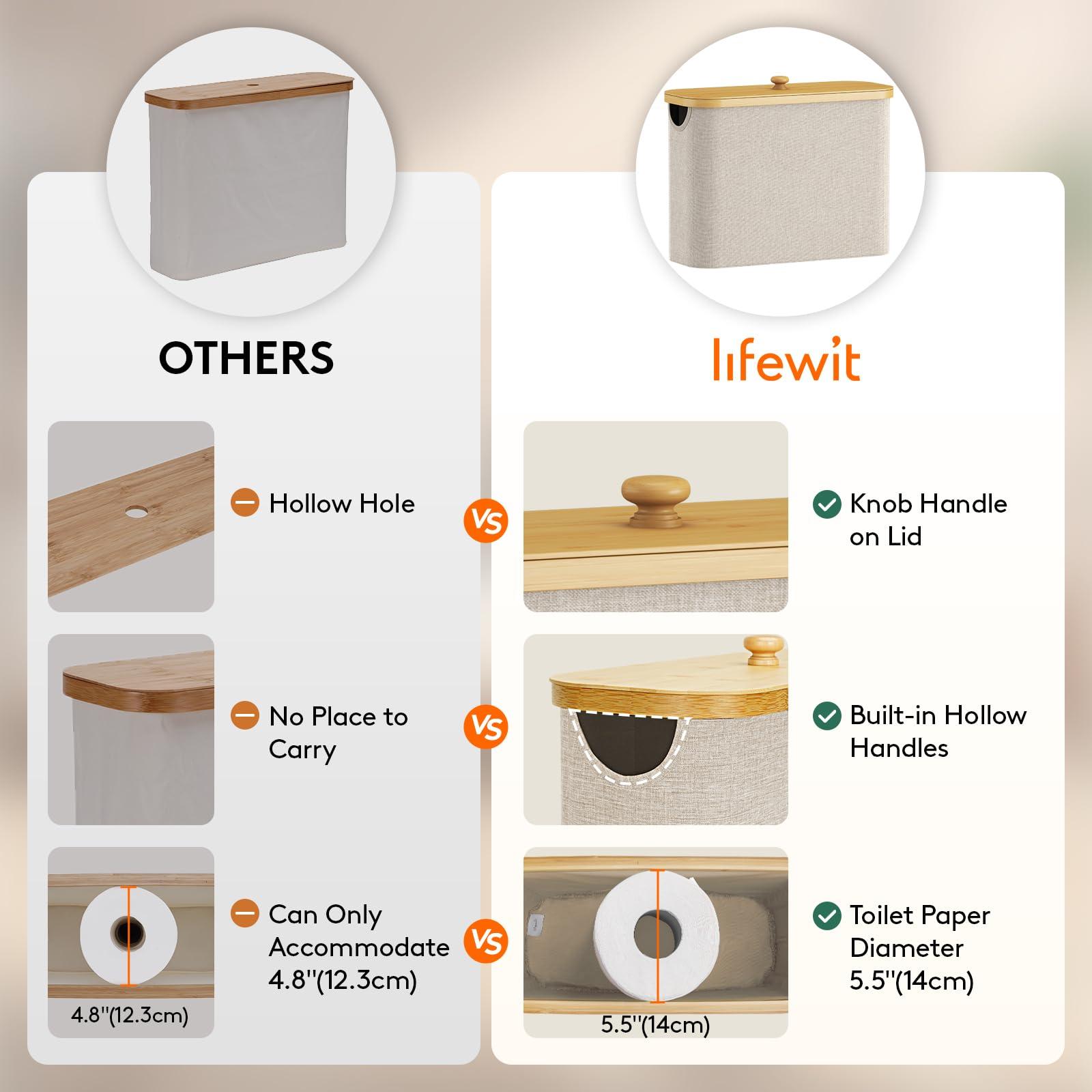 Lifewit Toilet Paper Storage Basket with Bamboo Lid, Holds 9 to 12 Rolls, Free Standing Toilet Paper Holder Stand, Bathroom Organizer Box Container Cabinet Bin, Medium, 1 Pack, Beige - Image 6