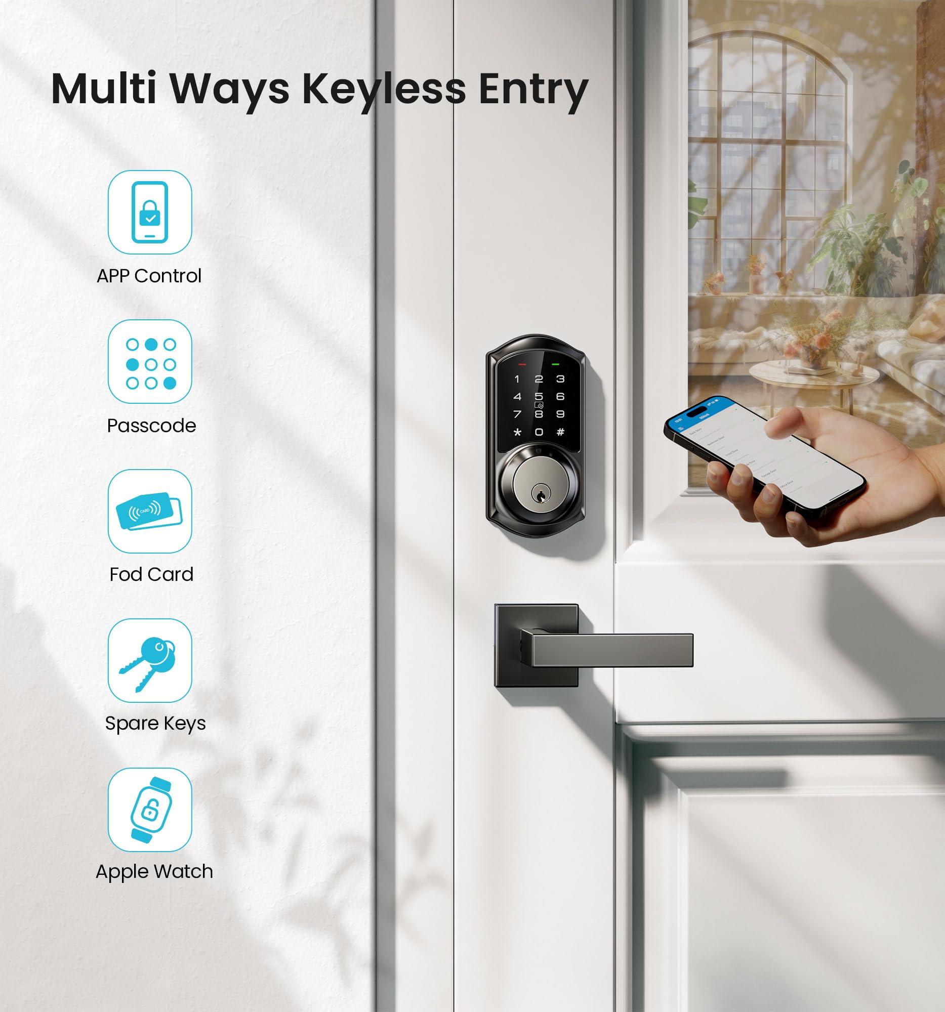 Veise VE06-L Smart Locks with 2 Lever Handle Set, App Control, Keyless Entry Deadbolt for Front Door, Electronic Digital Touchscreen Keypad, Auto Lock, Waterproof, Easy Installation, Matte Black - Image 2