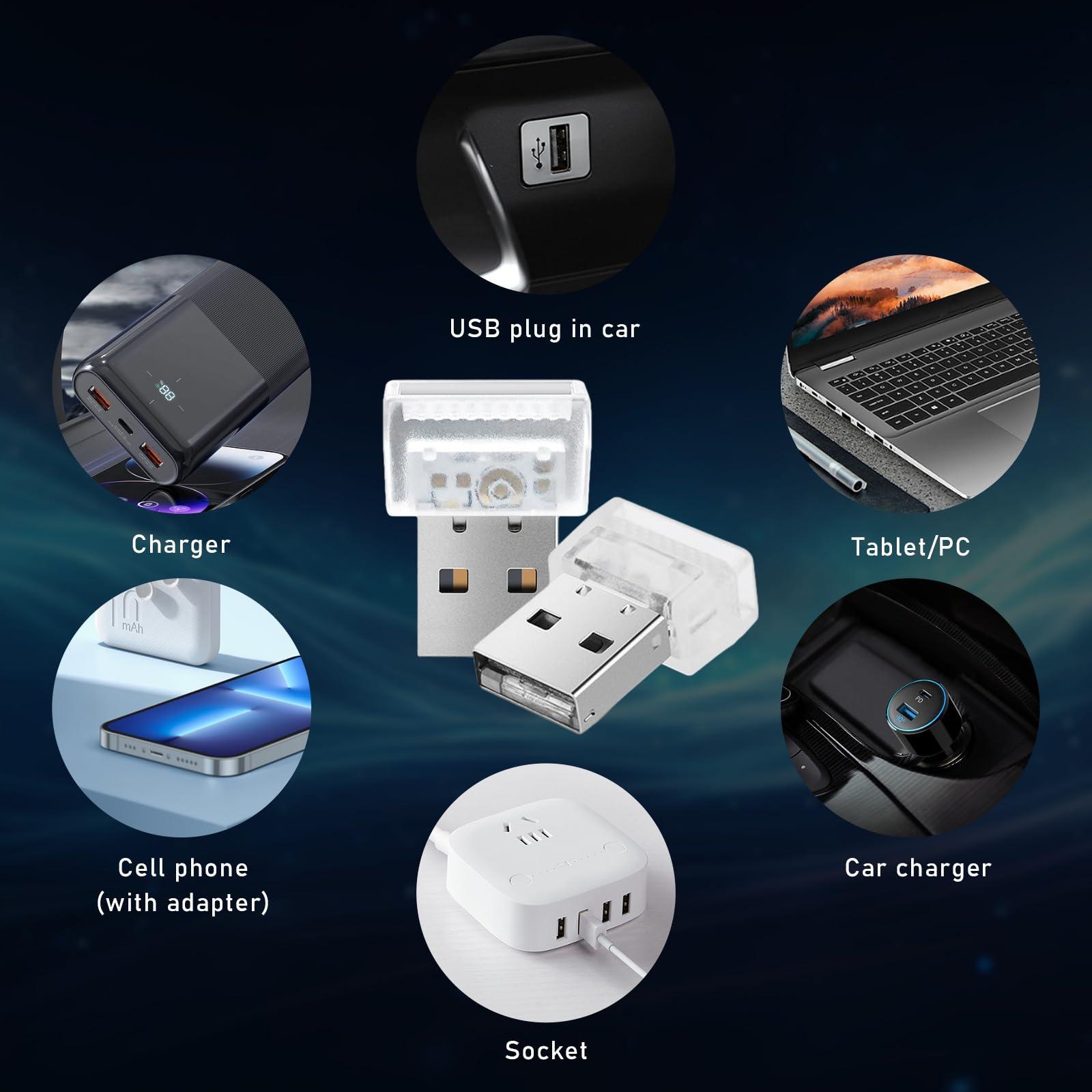 Suvnie 2PCS USB LED Car Interior Atmosphere Lamp, Mini Portable Night Ambient Lighting Kit, Plug in Automotive Interface Decor Light, Universal Vehicle Interior Lamp Accessories - Image 3
