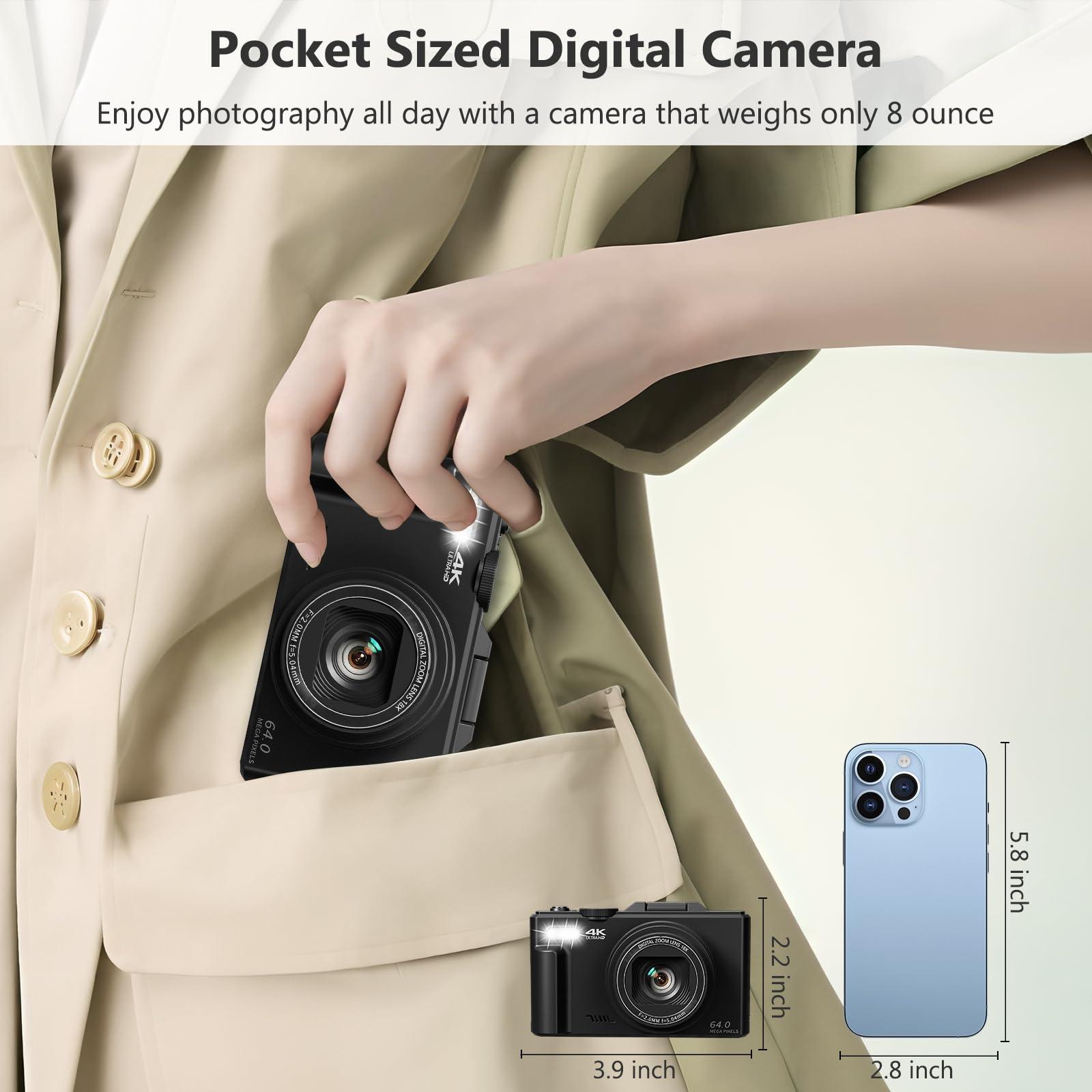 4K Digital Camera for Photography, 64MP Vlogging Camera for YouTube with 3" 180° Flip Screen, 18X Digital Zoom Point and Shoot Camara with 32GB Micro SD Card for Beginner (Black) - Image 7