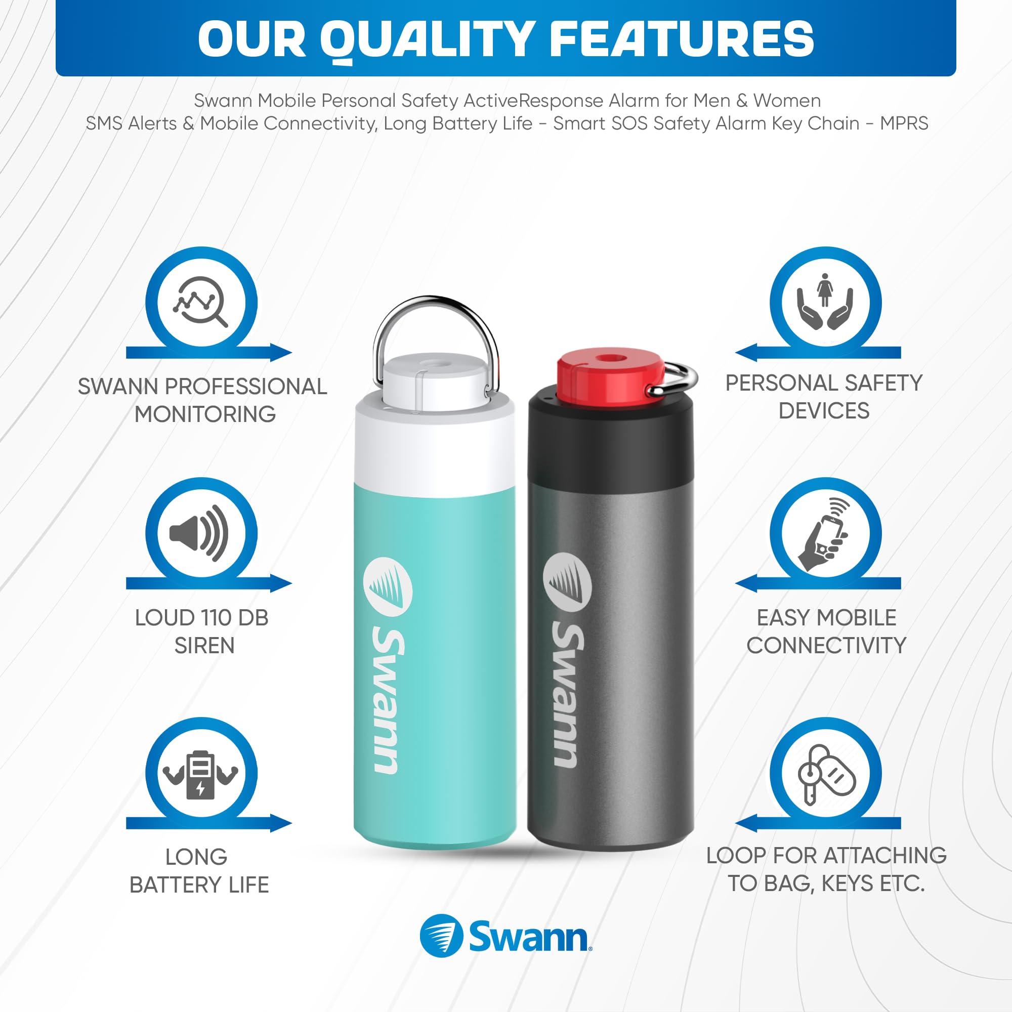 Swann ActiveResponse Mobile Personal Safety Alarm - 110dB Loud Emergency Siren with SMS Alerts & Mobile Connectivity, Long Battery Life, Smart SOS Safety Alarm, Key Chain, MPRS - Image 2