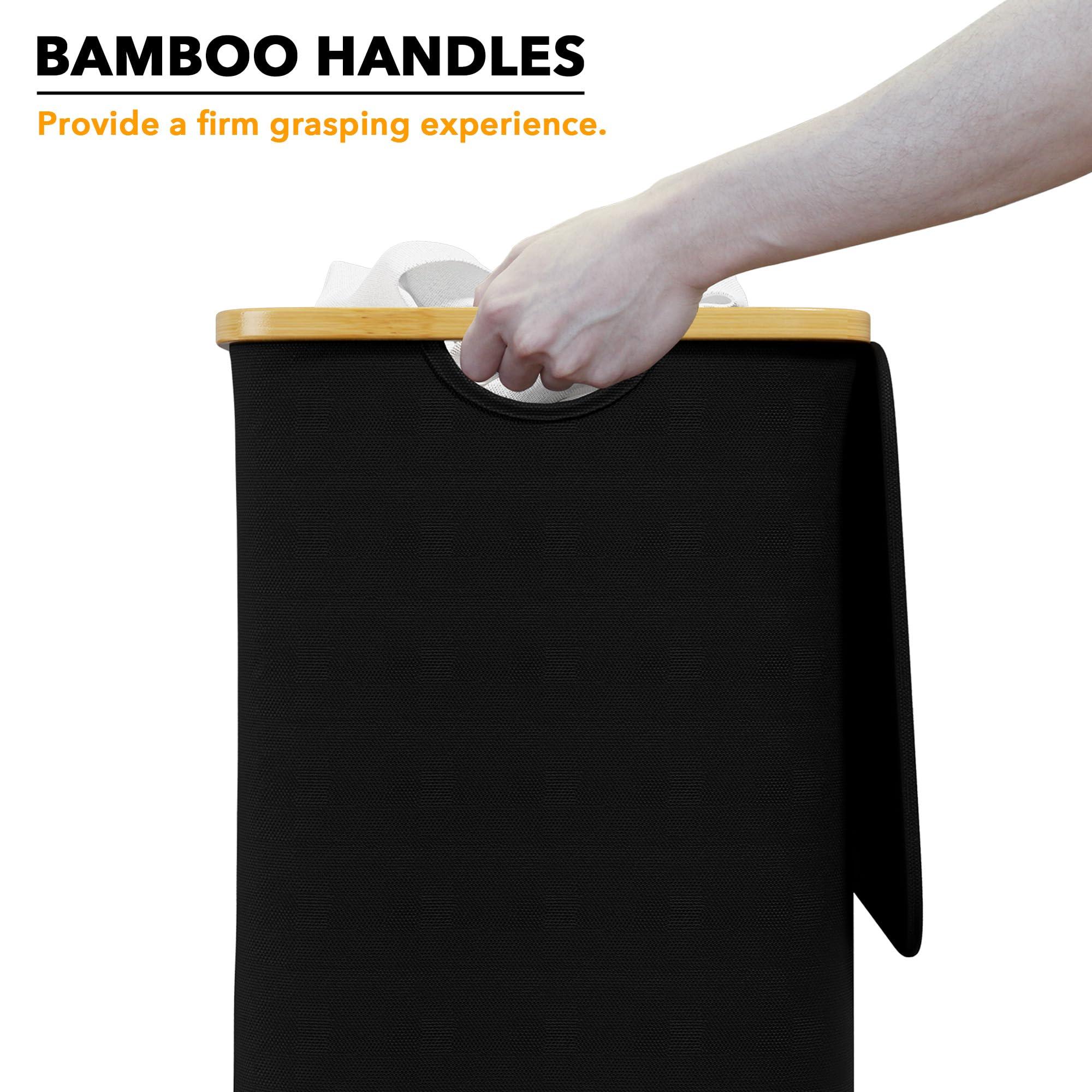 SpaceAid Laundry Hamper with Lid, 110L Large Tall Clothes Basket Bin with Bamboo Handles, Collapsible Laundry Hamper for Bedroom, Bathroom, Dorm, Laundry Room - Black - Image 6