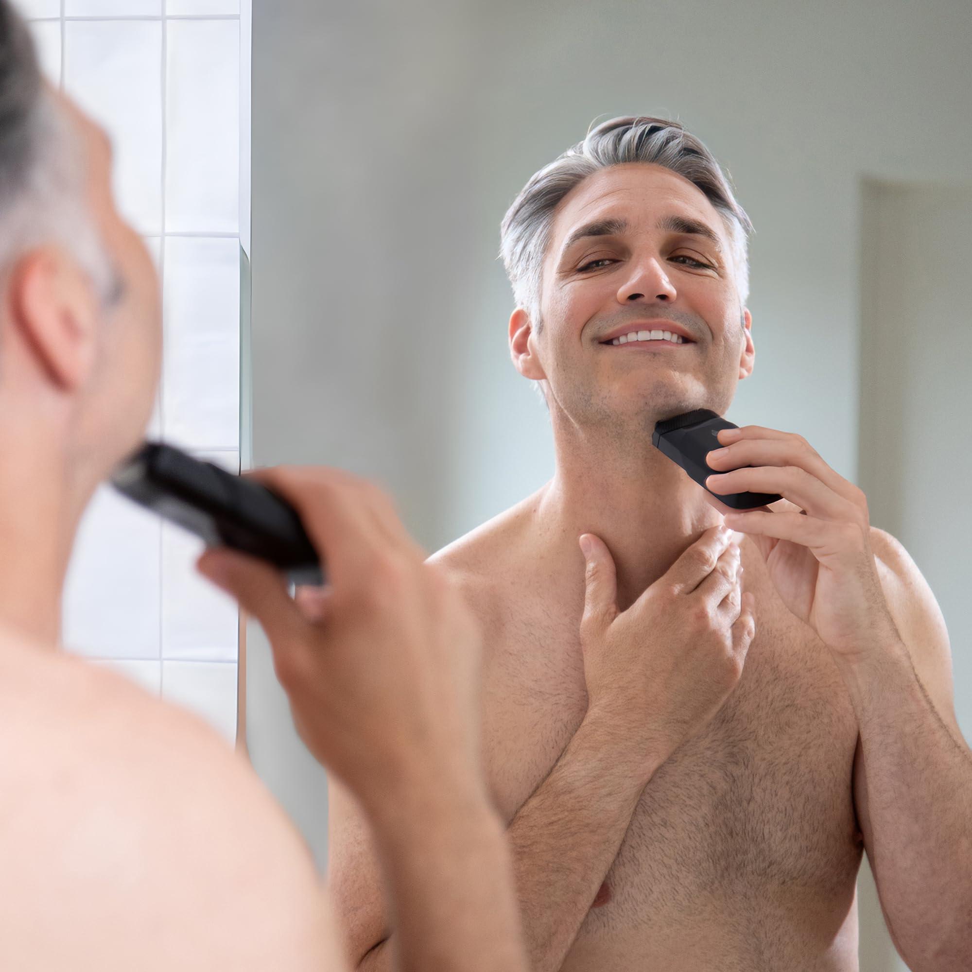 MANSCAPED® The Handyman™ Compact Face Shaver – Portable Men’s Travel Facial Hair Groomer, USB-C Rechargeable Razor, Electric Foil Face Shaver, Waterproof, Cordless, Dual-Action SkinSafe® Foil Blades - Image 9