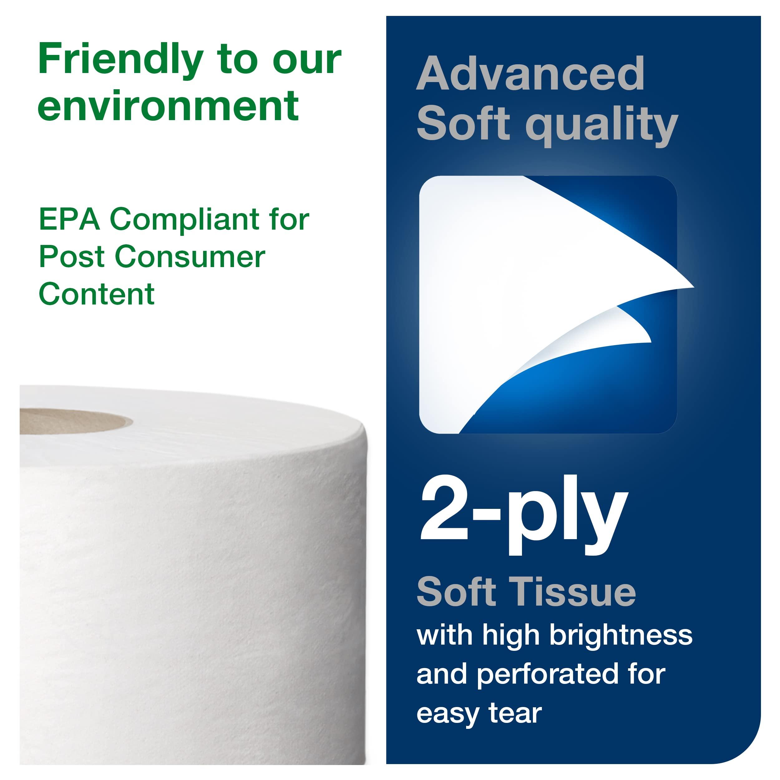 Tork Mini Jumbo Bath Tissue Roll - Toilet Paper Towels with Advanced Soft Quality, Compatible with T2 Tork Dispenser, 12 rolls x 1075, 2-Ply Sheets, Color: White, 11020602 - Image 3