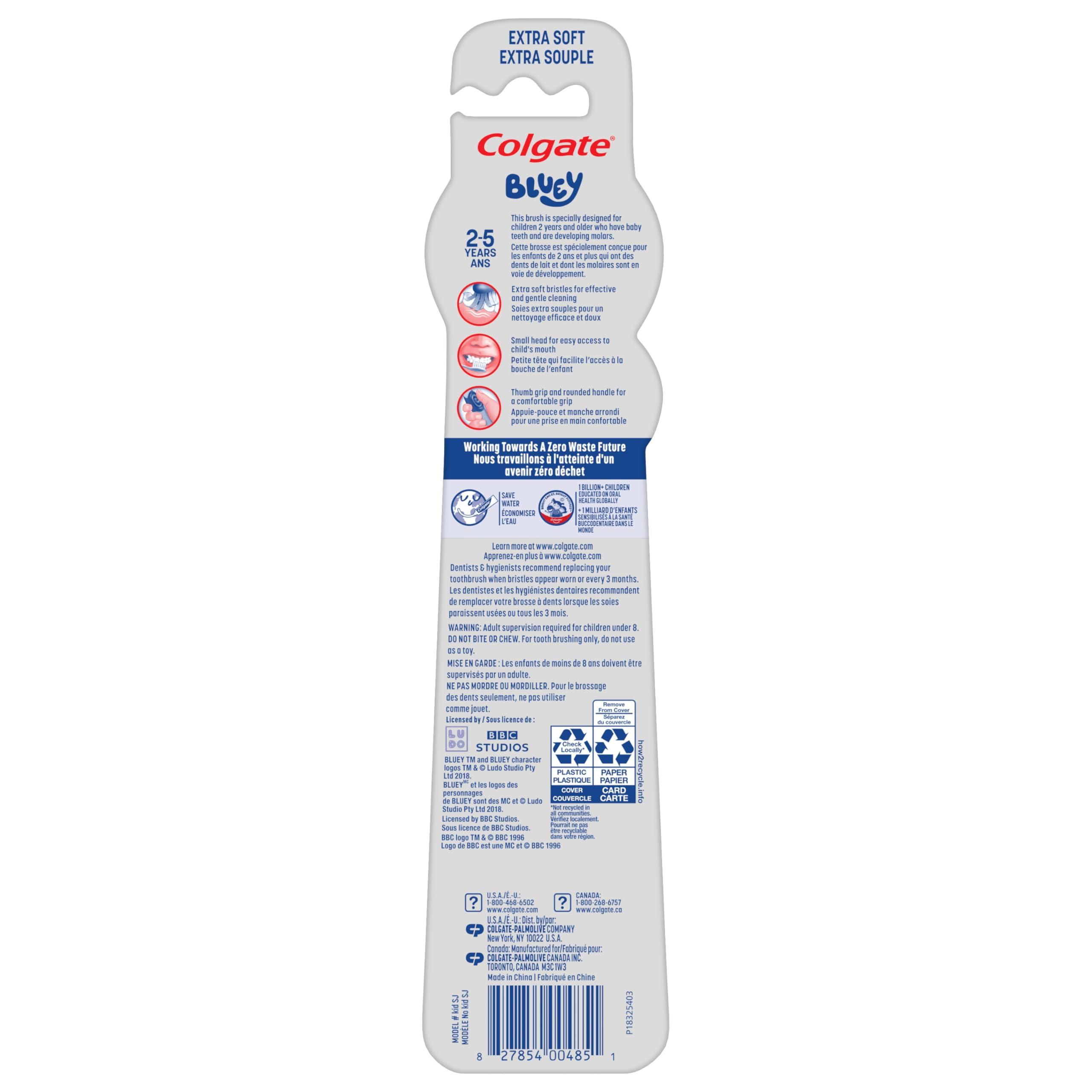 Colgate Bluey Extra Soft Toothbrush for Kids, Kids Toothbrush Pack with Built in Suction Cup Toothbrush Holder, Designed for Children Ages 2 and Up, Extra Soft Bristles, 2 Count (Pack of 1) - Image 7