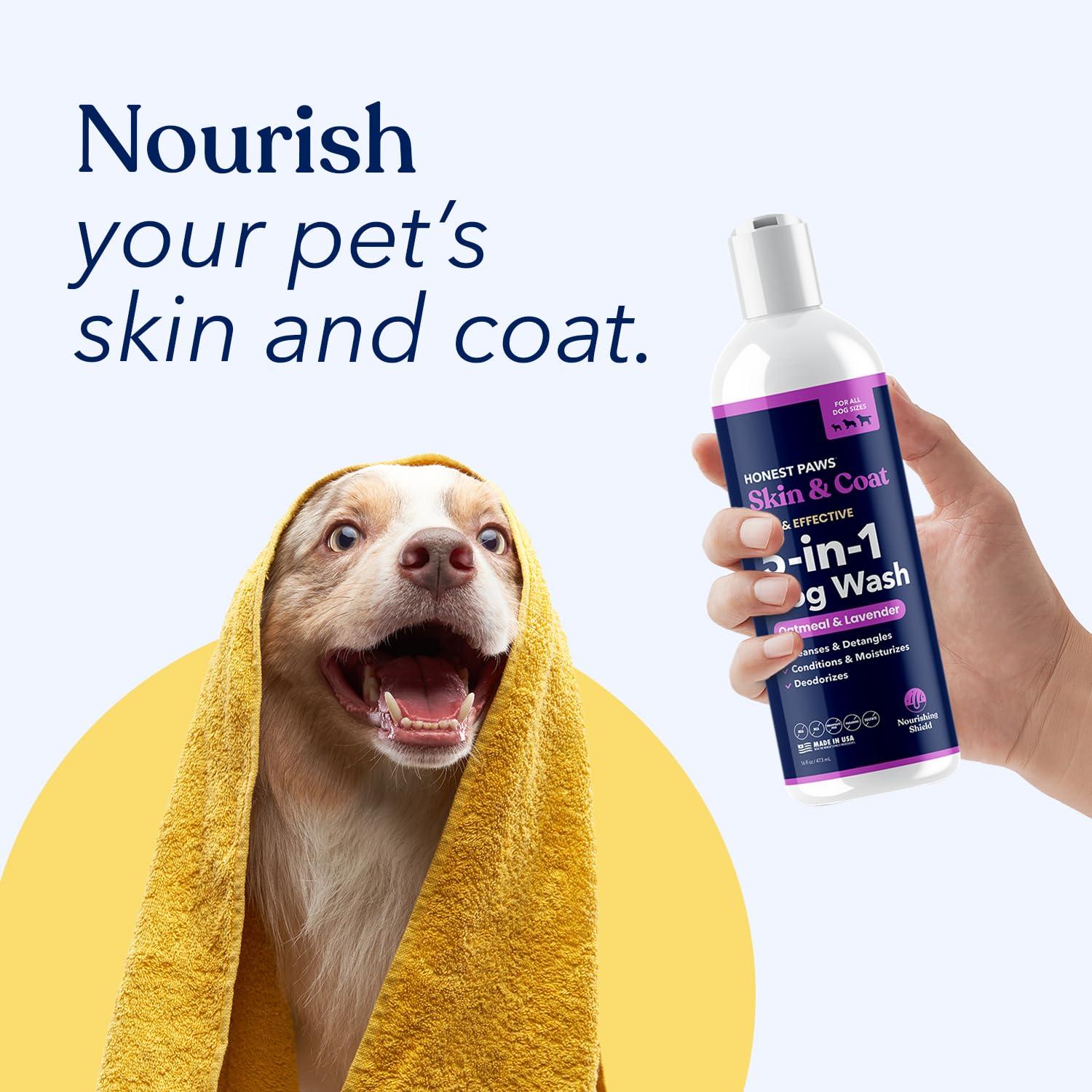 Honest Paws Dog Shampoo and Conditioner - Premium Dog Wash for Allergies and Dry, Itchy, Moisturizing for Sensitive Skin - Sulfate Free, Plant Based, All Natural - Oatmeal & Lavender - 16 Fl Oz - Image 9