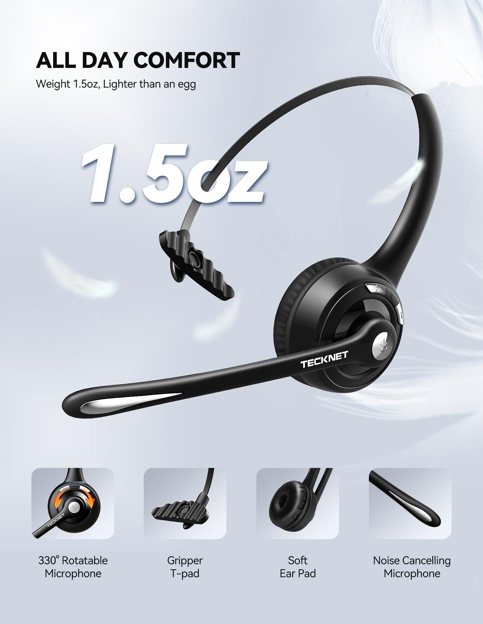 TECKNET Bluetooth Headphones Over Ear, 65 Hours Playtime and 3 EQ Modes Wireless Headphones with Microphone, Memory Foam Ear Cups, Hi-Res Audio, Deep Bassfor Home Travel Office Laptop PC Cellphone - Image 4