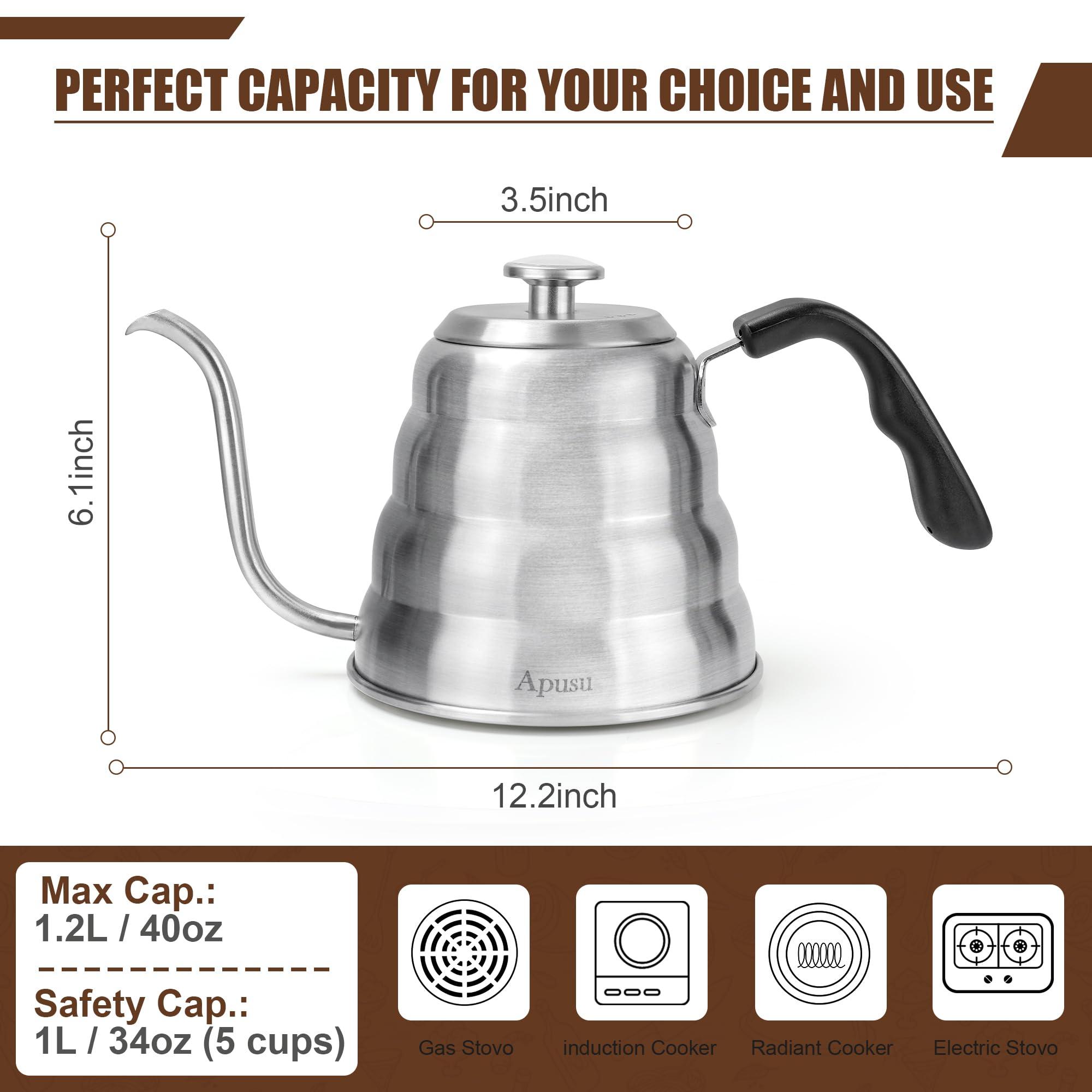 Gooseneck Kettle for Manual Drip Coffee & Tea 40oz Stainless Steel Pour Over Coffee Kettle with Thermometer Tea Kettle for Stovetop,1200ml,6 Cup,Silver,1Pack - Image 3