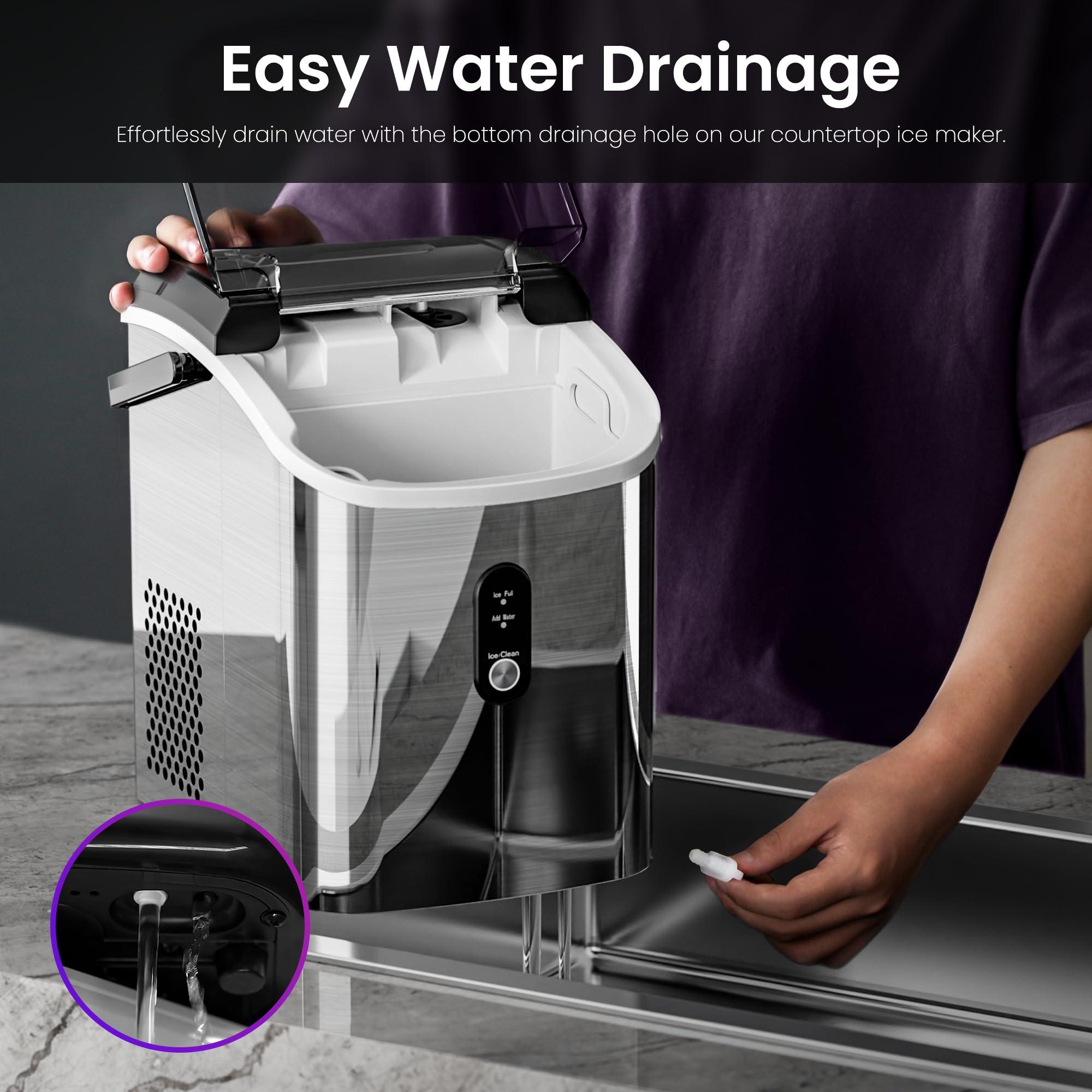 Kismile Nugget Ice Makers Countertop,35Lbs/24H Portable Ice Machine with Self-Cleaning Function,One-Click Operation for Home/Office(Silver) - Image 5