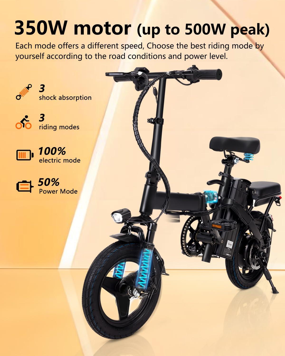 Setohet 14" A1 Electric Bike Easy Folding, Commuter Electric Bicycle for Adult, City E-Bike Peak 500W Motor, 576 Wh Removeable Battery,Max Range 20 Miles & Max Speed 20 Mph,Mini Ebikes - Image 6