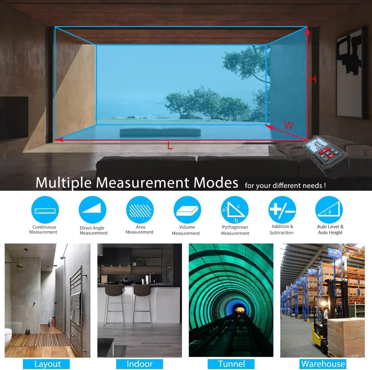 Laser Measure Device, MiLESEEY 393ft Digital Laser Tape Measure with Upgrade Electronic Angle Sensor, 2mm Accuracy, Area Measurement,Volume and Pythagoras, 2" LCD Backlit,Mute, Battery Included - Image 4