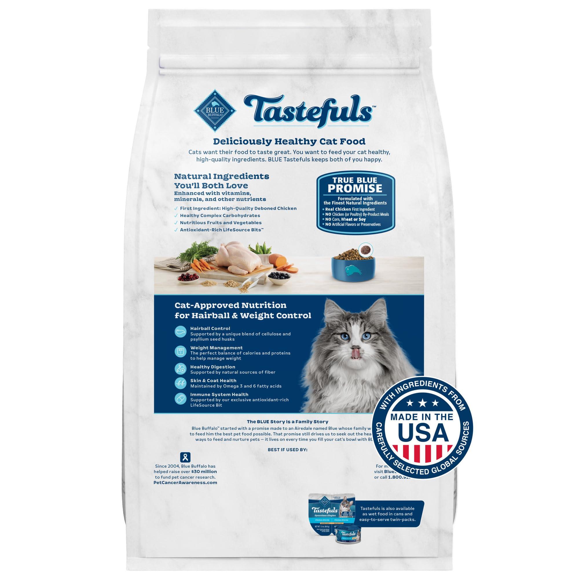 Blue Buffalo Tastefuls Adult Dry Cat Food for Weight Management & Hairball Control, Made in the USA with Natural Ingredients, Chicken Recipe, 7-lb Bag - Image 2