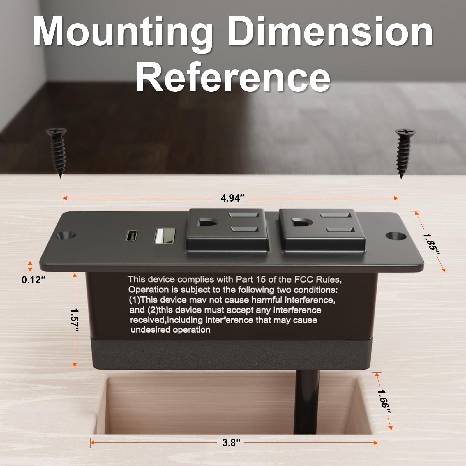 OELFFOW Drawer Outlet Kit, Recessed Furniture Power Strip - Clutter-Free Drawer Socket with USB-A, USB-C & (2) 12 amp AC Ports, 6.9FT Power Cord, Spring Cable, Clips and Screws Included, UL Listed - Image 6