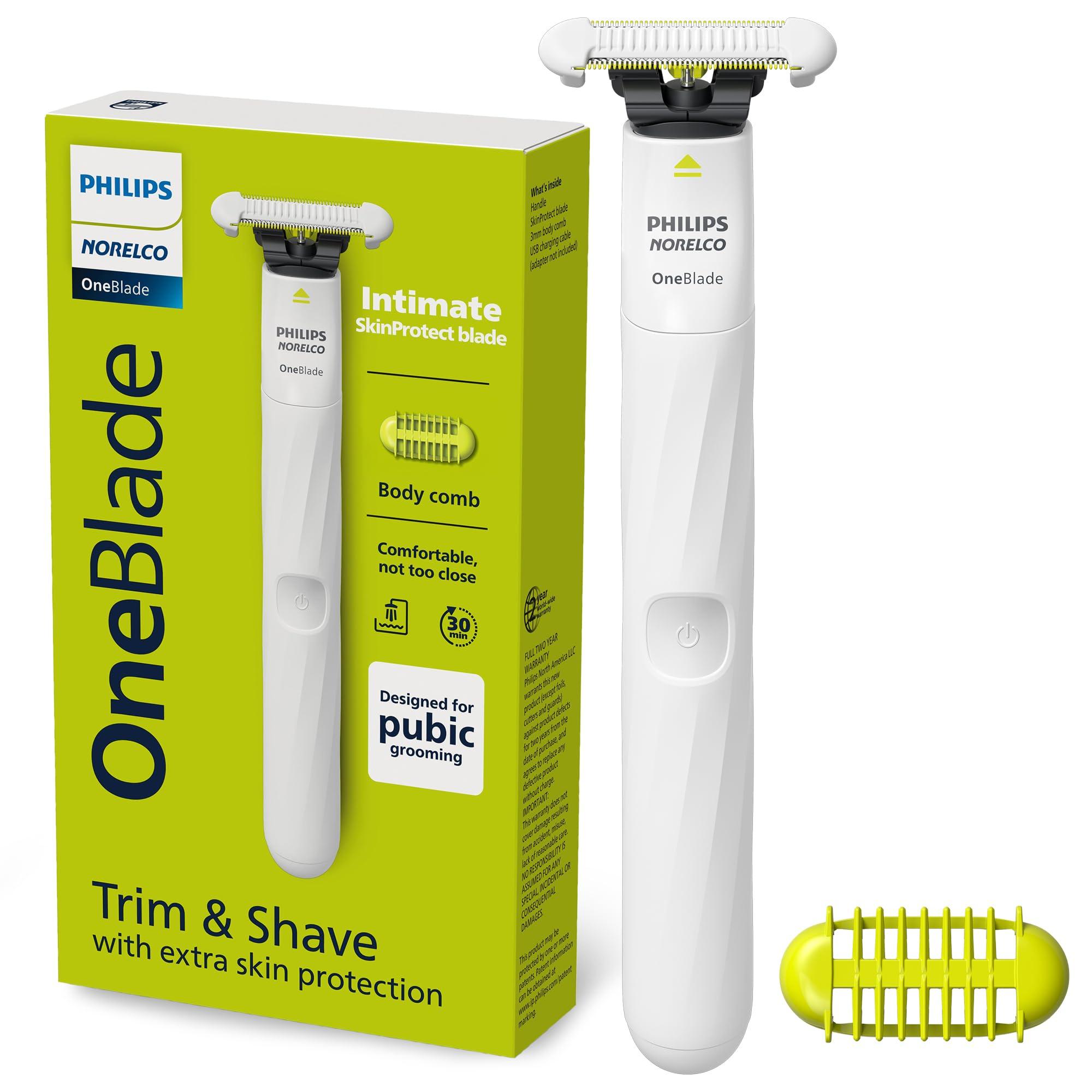 Philips Norelco OneBlade Intimate, Designed for Pubic Grooming, Trim & Shave with Extra Skin Protection, Waterproof, Model QP1924/70